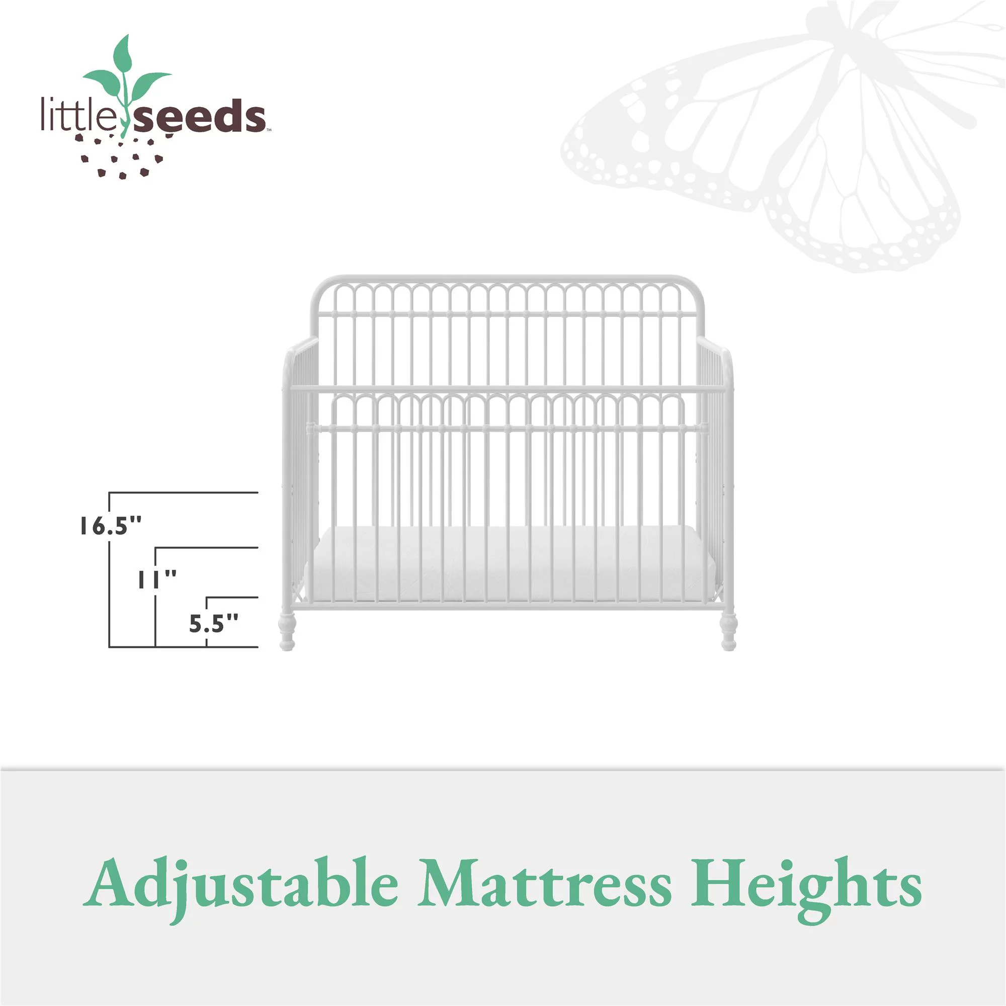 Little Seeds Ivy 3-in-1 Convertible Metal Crib, Off White