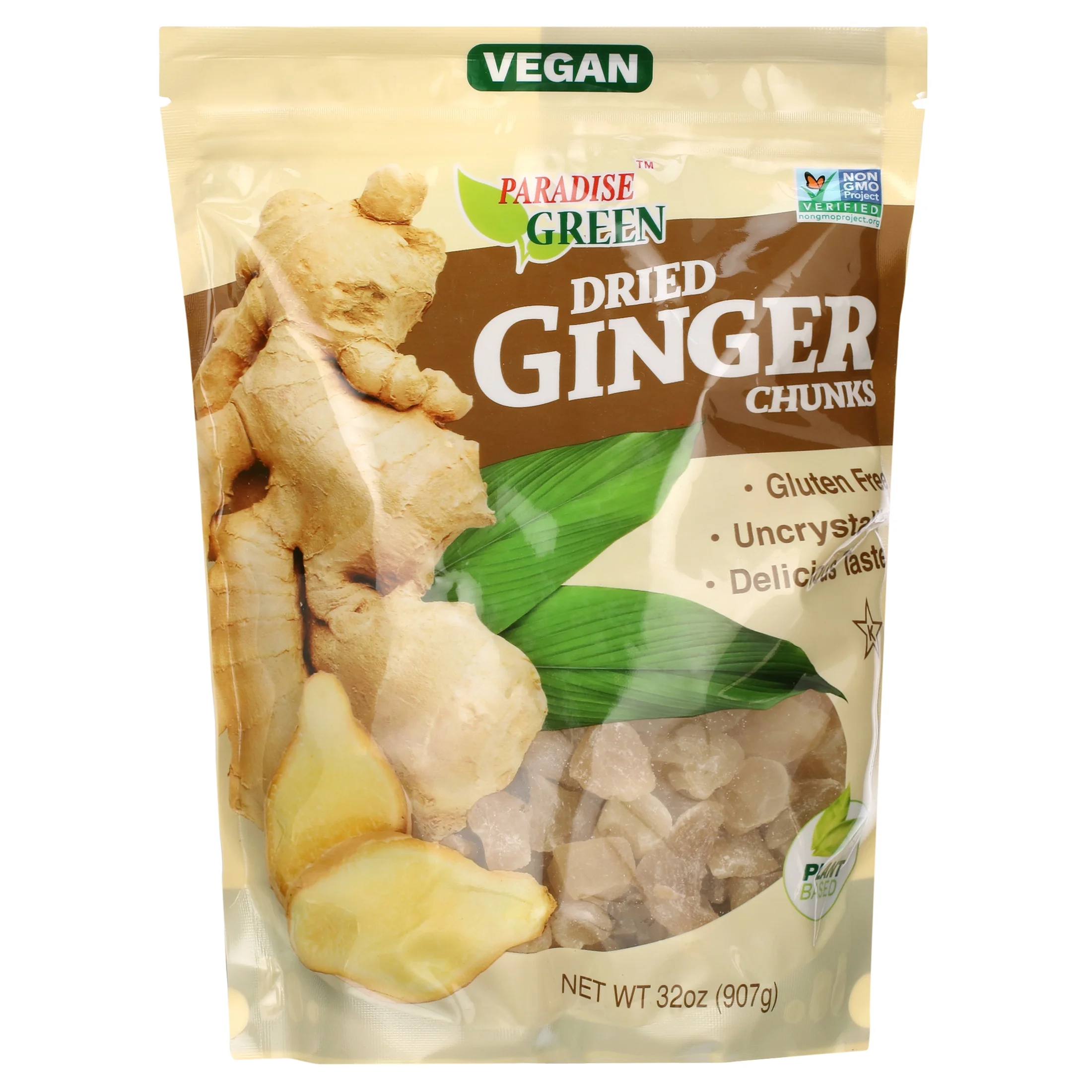 Paradise Green Dried Ginger Chunks, Uncrystallized | Vegan | Plant Based | Non-GMO, 32 oz