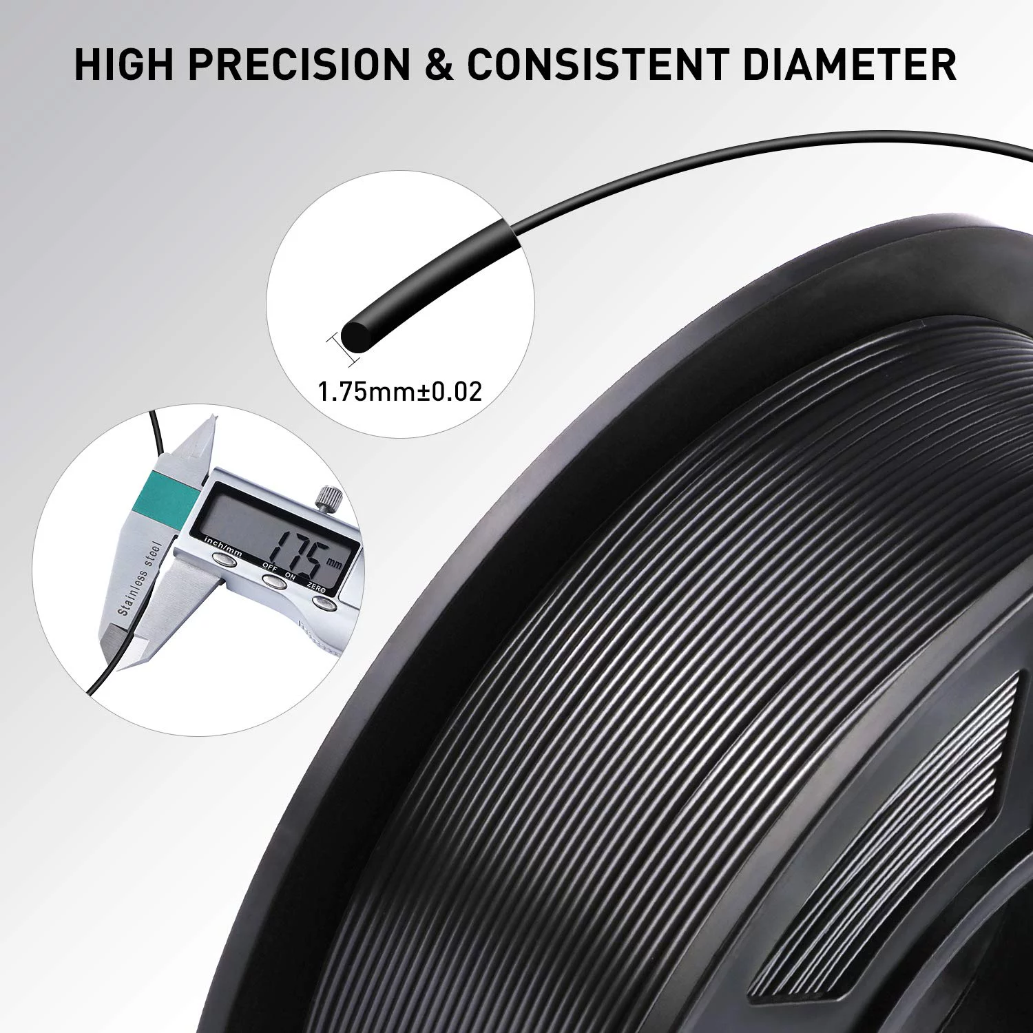 ANYCUBIC 3D Printer Filament , 1.75mm Dimensional Accuracy +/- 0.02mm 3D Printing PLA Filament  Fits for Most FDM 3D Printers (Black 1KG Spool)