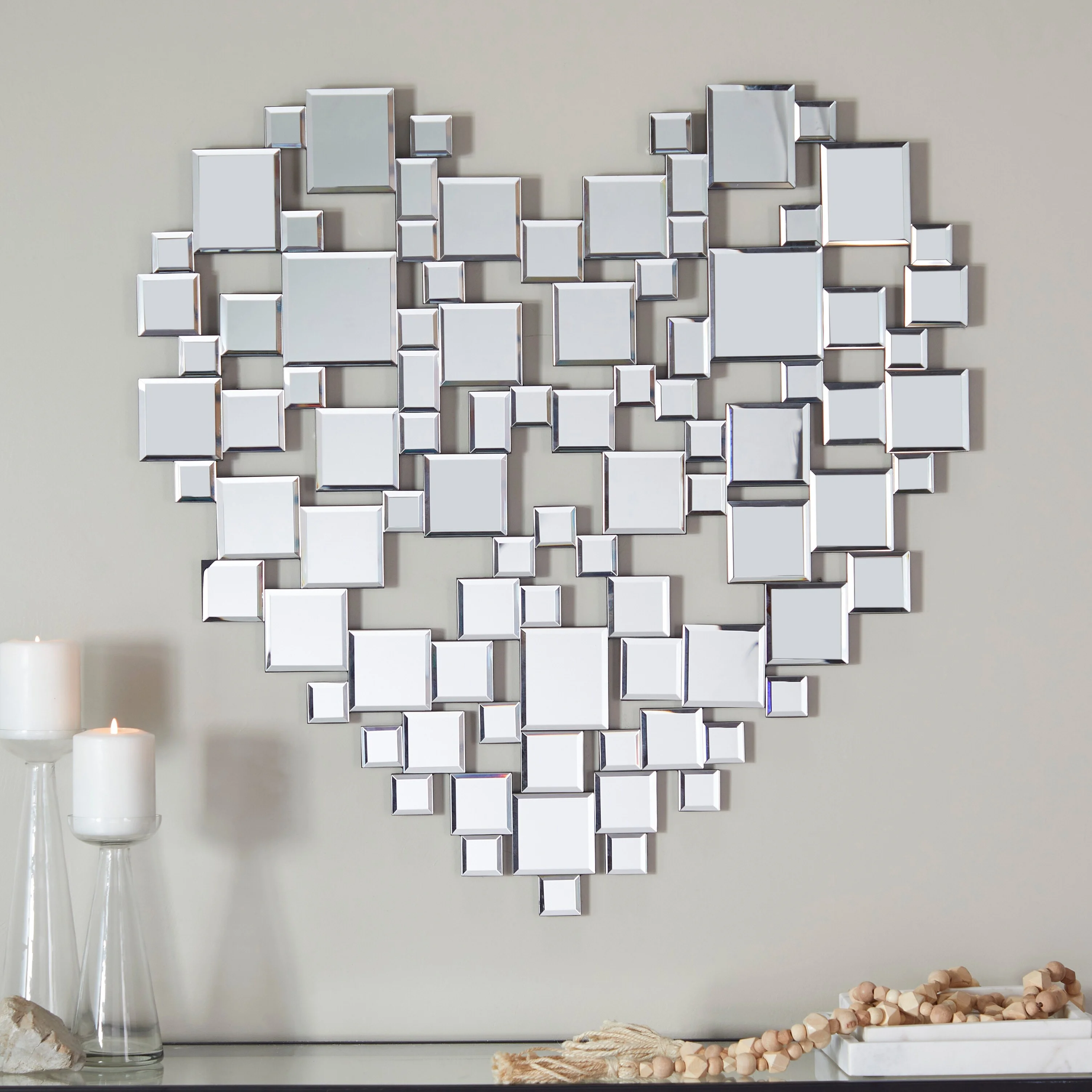The Novogratz  Silver Glass Mosaic Heart Wall Mirror - 32