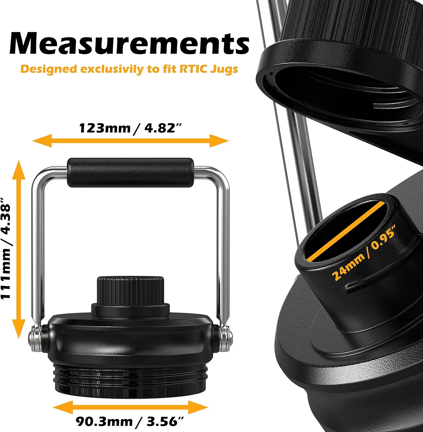 Jmoe USA Improved Jug Lid for RTIC Half Gallon and One Gallon Jugs | Replacement Lid with Upgraded Features, Better Cap, Rubber Grip, Thicker Steel, and Better Gasket | Made of BPA Free Plastic