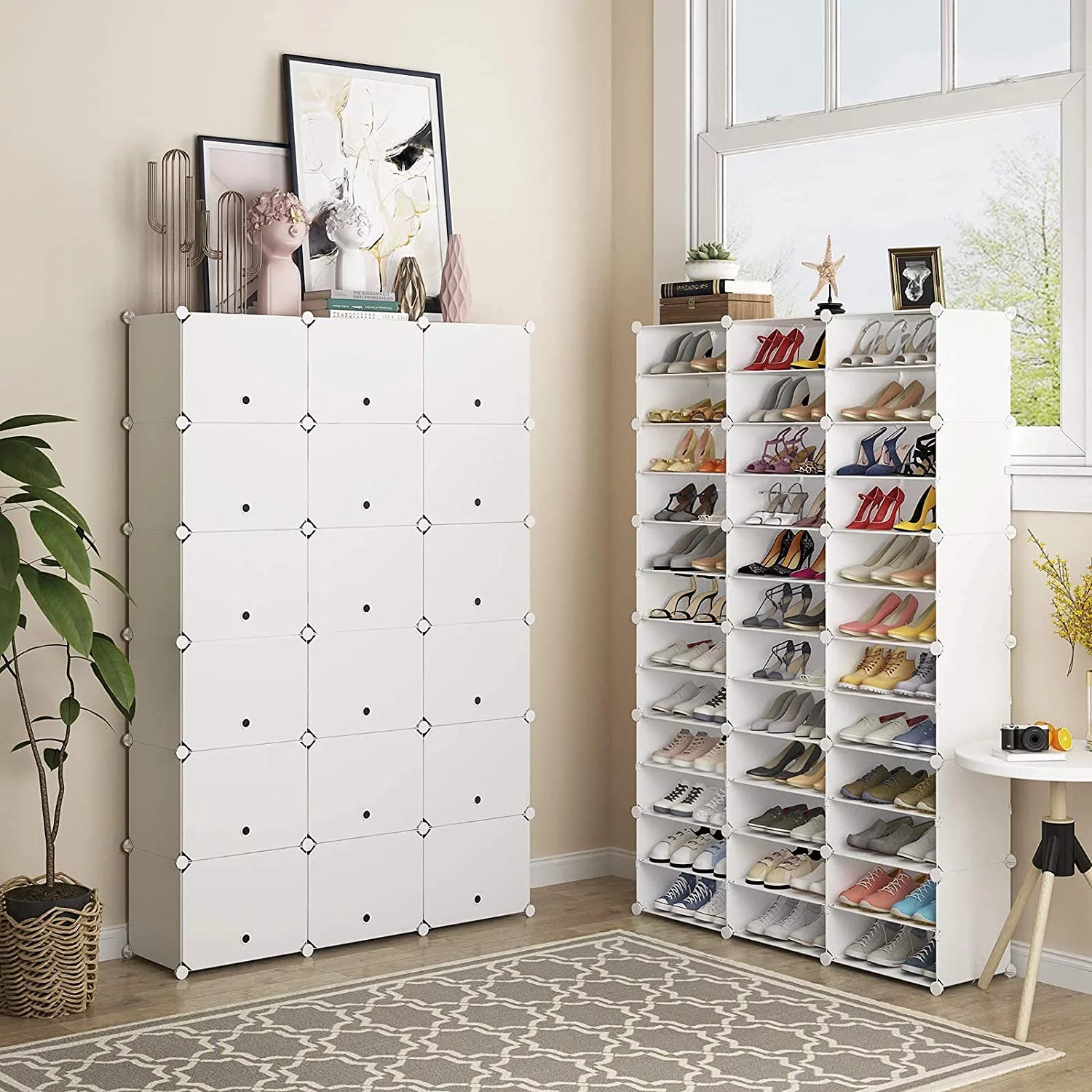 Portable Shoe Rack, 12-Tier Portable 72 Pair Shoe Rack Organizer 36 Grids Tower Shelf Storage Cabinet Stand Expandable for Heels, Boots, Slippers, White