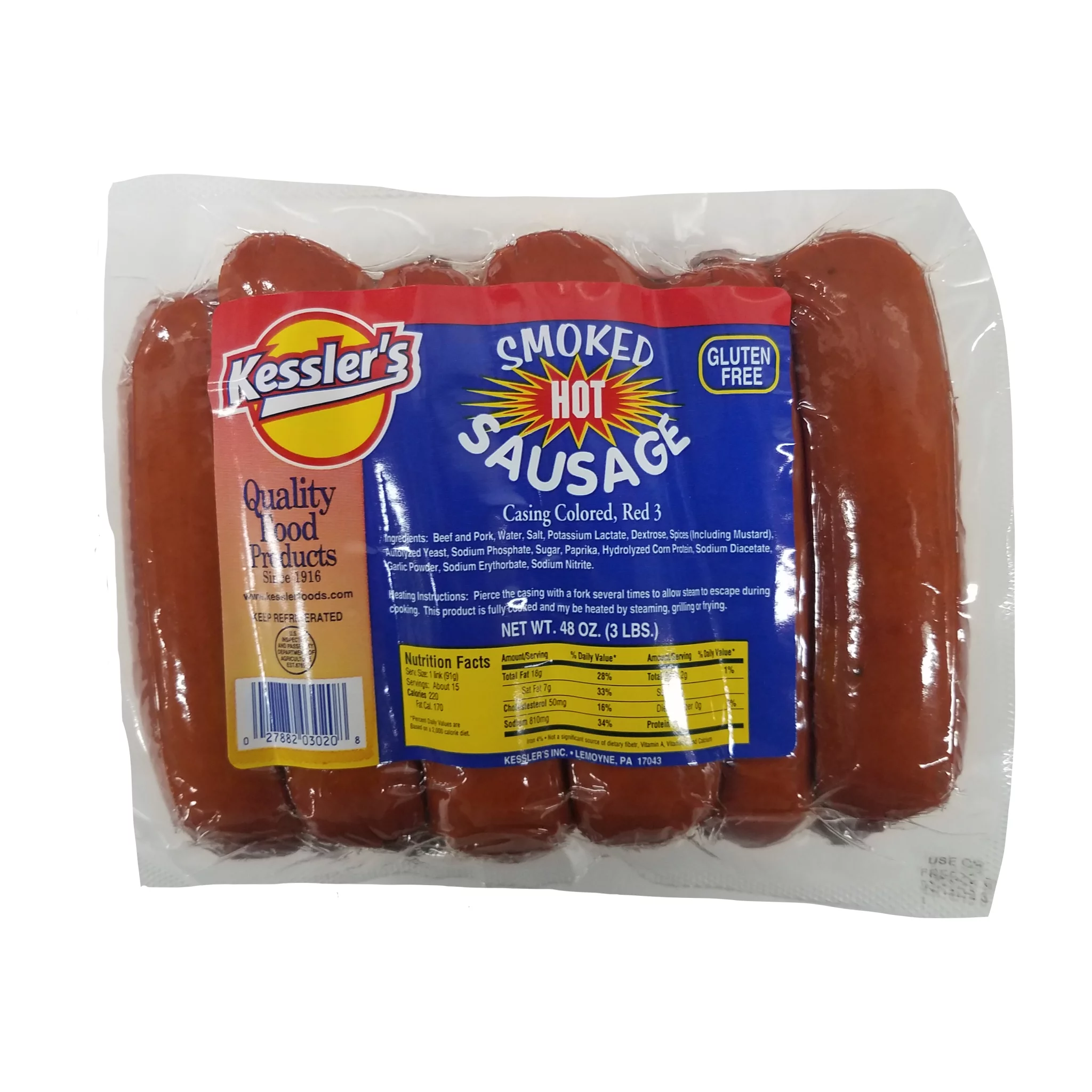 Kessler's Hot Smoked Sausage Links, 3 lb