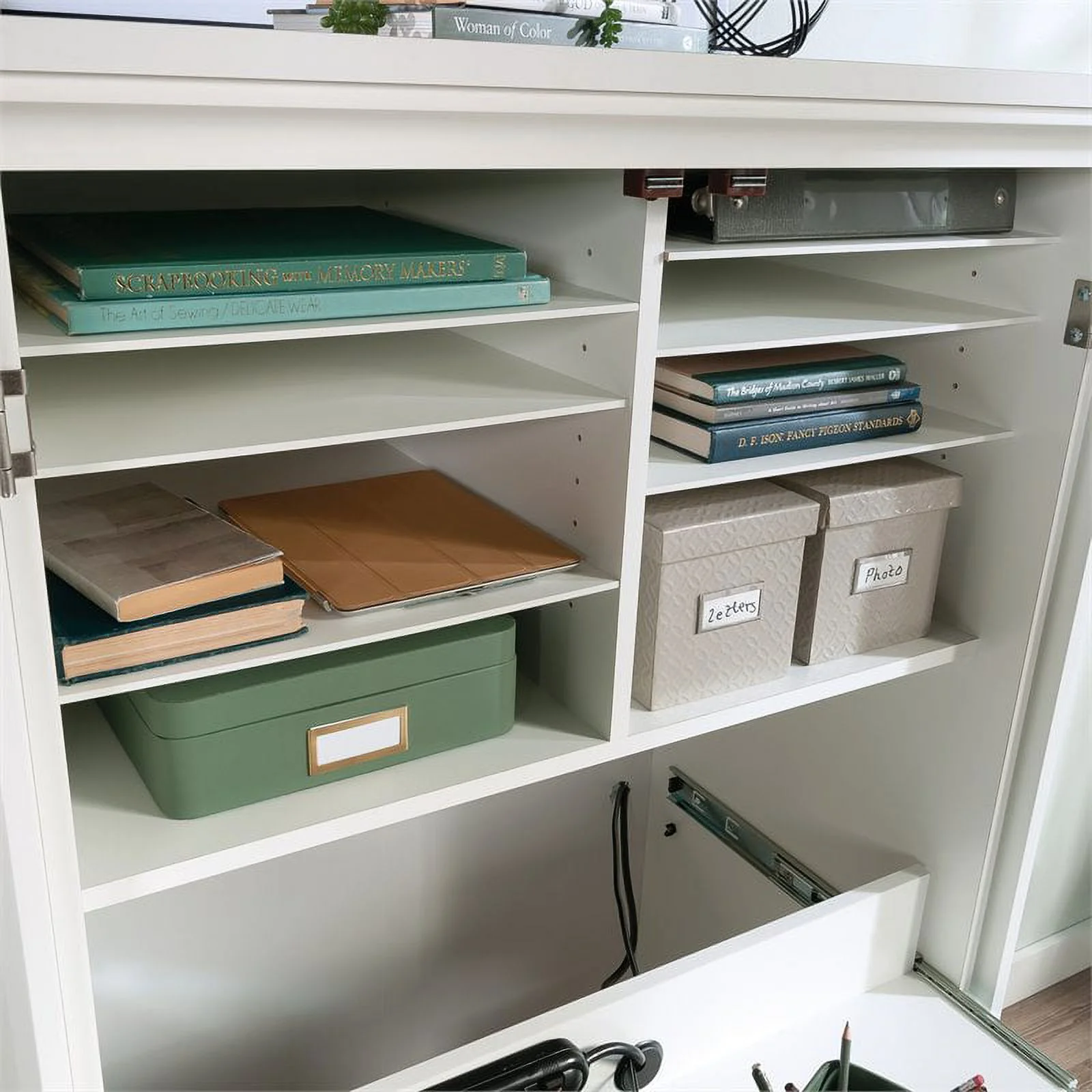 Pemberly Row Modern Engineered Wood Multi-Purpose Storage Craft Armoire in White