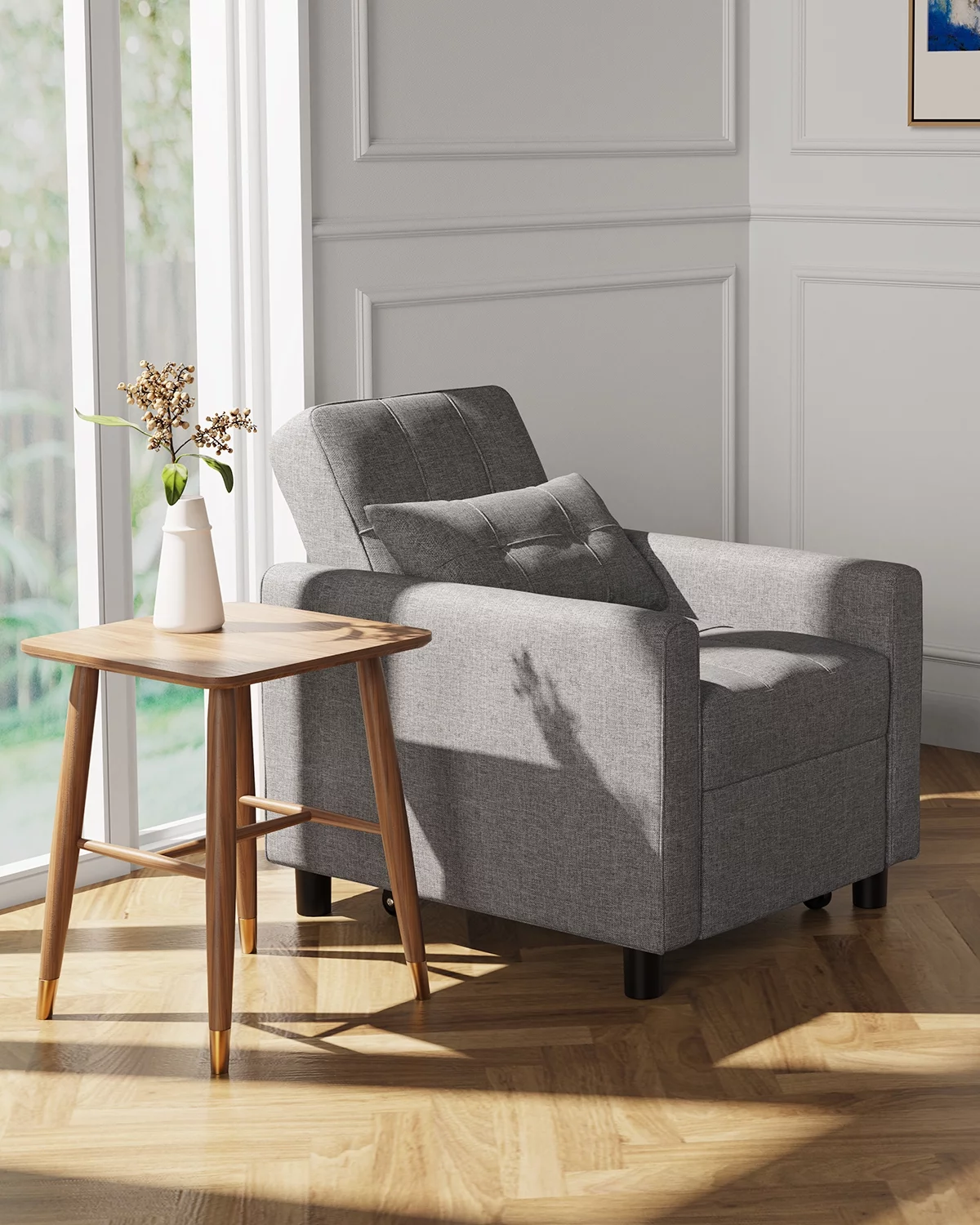 Sofa Beds Chair 3 in 1, Convertible Chair Single Bed, Grey