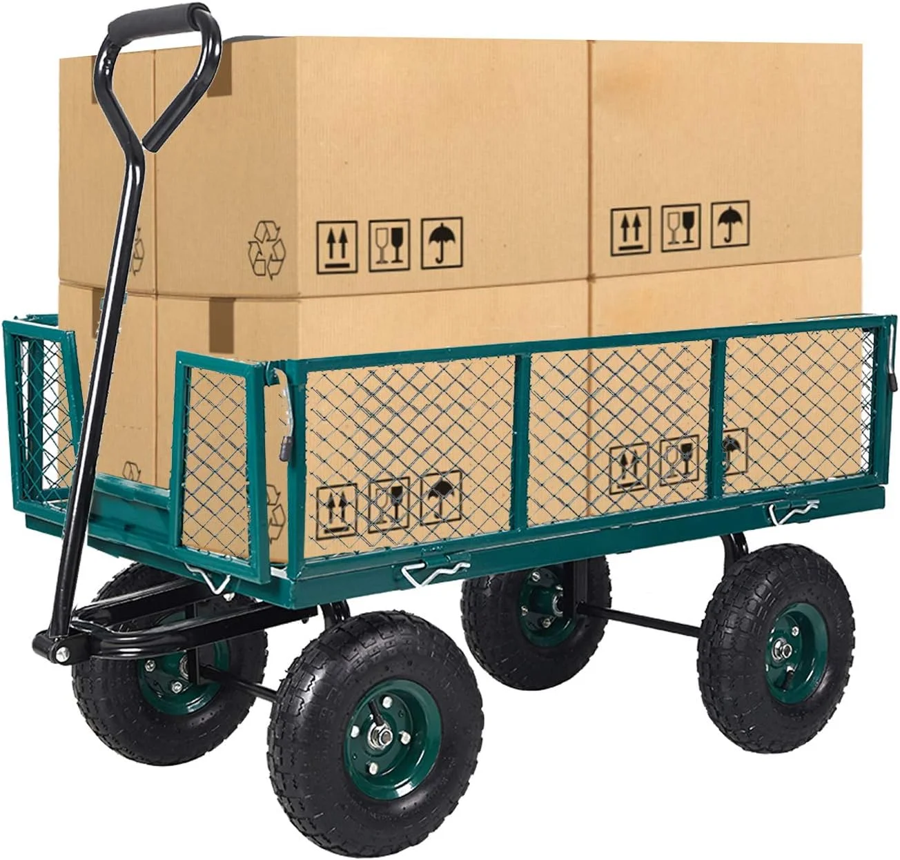 Four-Wheel Trailer Large Folding Wagon Side Cart 560lbs Load Capacity, Handling Truck Pull for Outdoor Garden Warehouse Beach