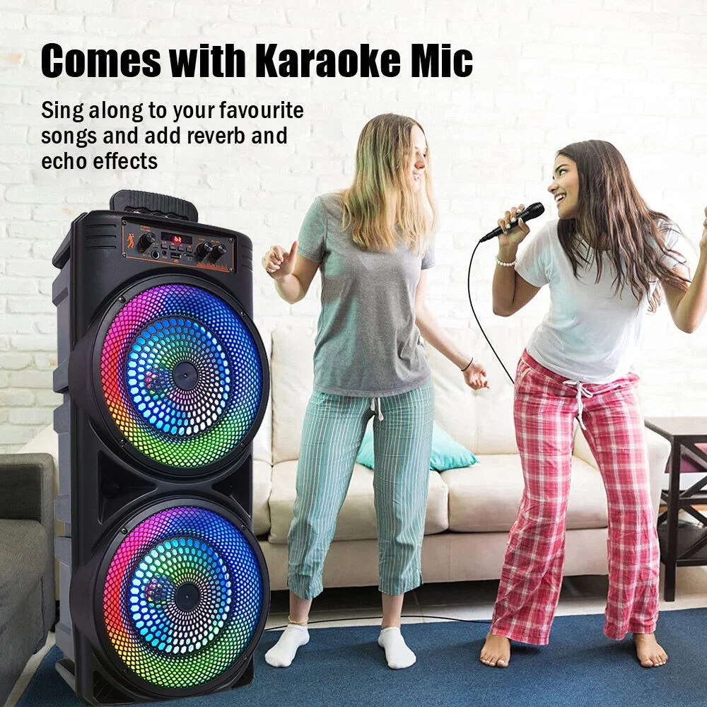 Tianlaimei Portable Bluetooth PA Speaker 5000W Dual 8 inch Subwoofer Heavy Bass Loud Sound System Party Speaker & Mic -FM/AUX/MP3/USB