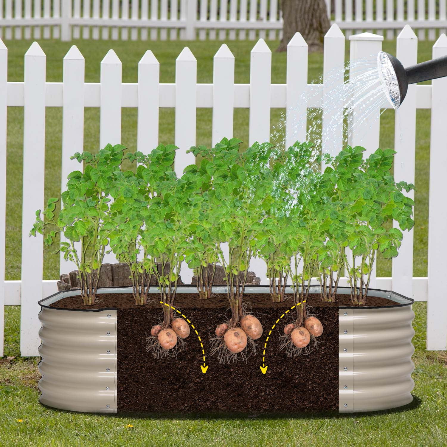 Aoodor 6-in-1 Modular Aluzinc Metal Raised Garden Bed - Outdoor Garden Planter Box for Vegetable, Flower, Herb - Beige (67''L x 47''W x 17''H)