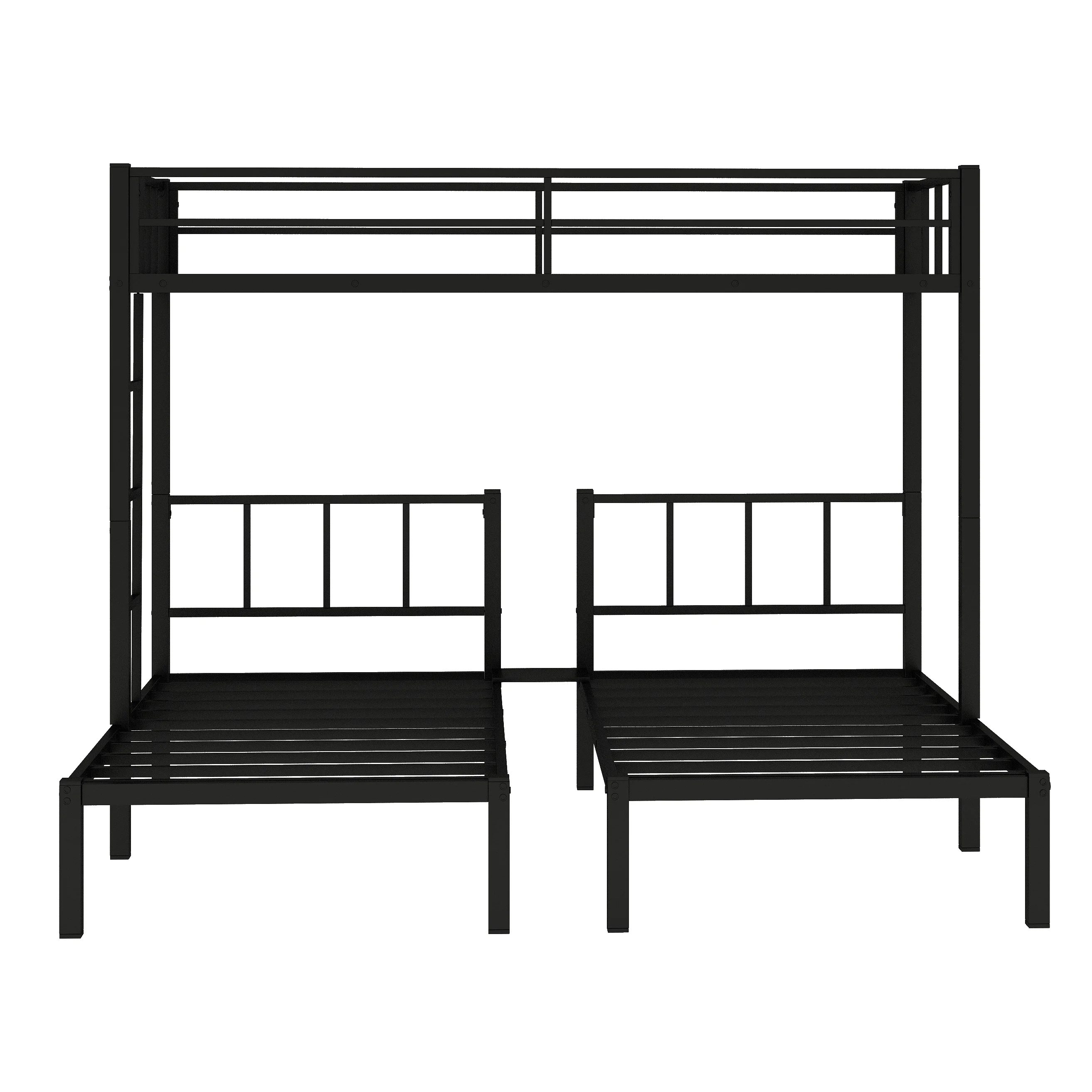 Metal Triple Bunk Bed for 3,Twin over Twin&Twin Size Bunk Bed with Built-in Shelf,Can be divided into 3 Separate Bed,Heavy-Duty Steel Bed Frame for Kids Teens Adults (Black)