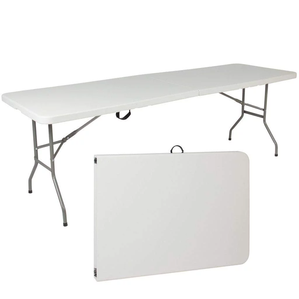 New Home Era 8ft Folding Table - Fold-in-Half Portable Utility Table - Foldable Heavy Duty Plastic Table for Indoor & Outdoor Parties, Picnic, Camping, Wedding BBQ Catering, Garden Dining - White
