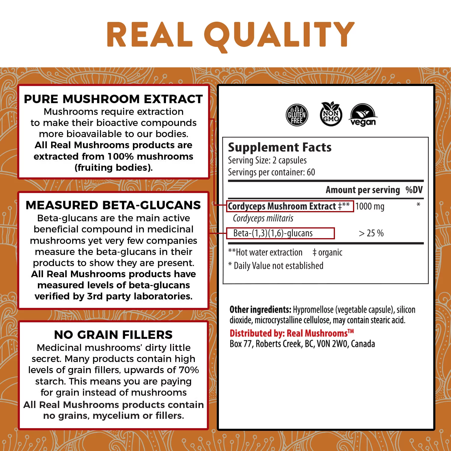 Real Mushrooms Cordycep-M, Peak Performance, 120 Capsules