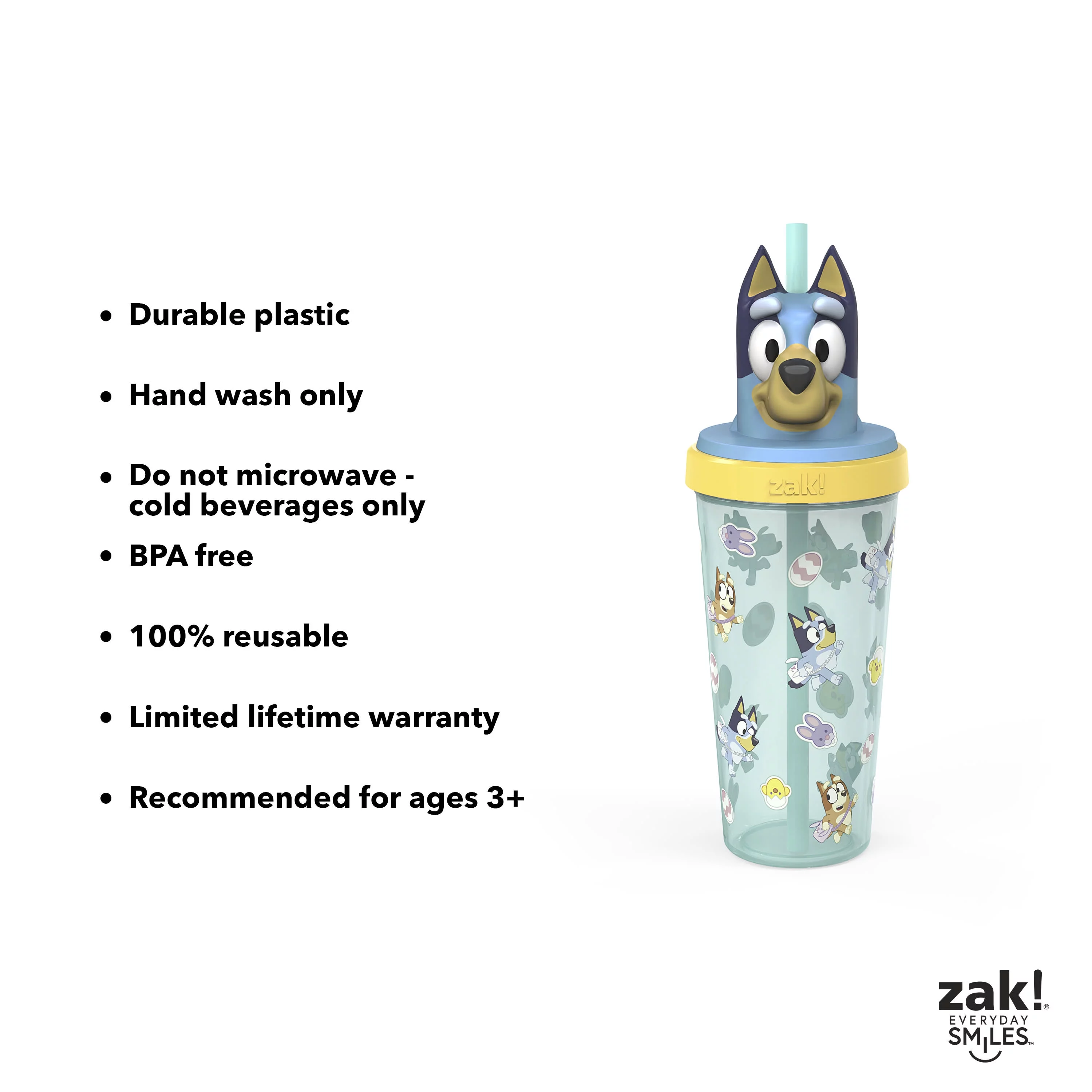 Bluey & Friends 18 oz. Plastic Tumbler with Straw and Sculpted Lid