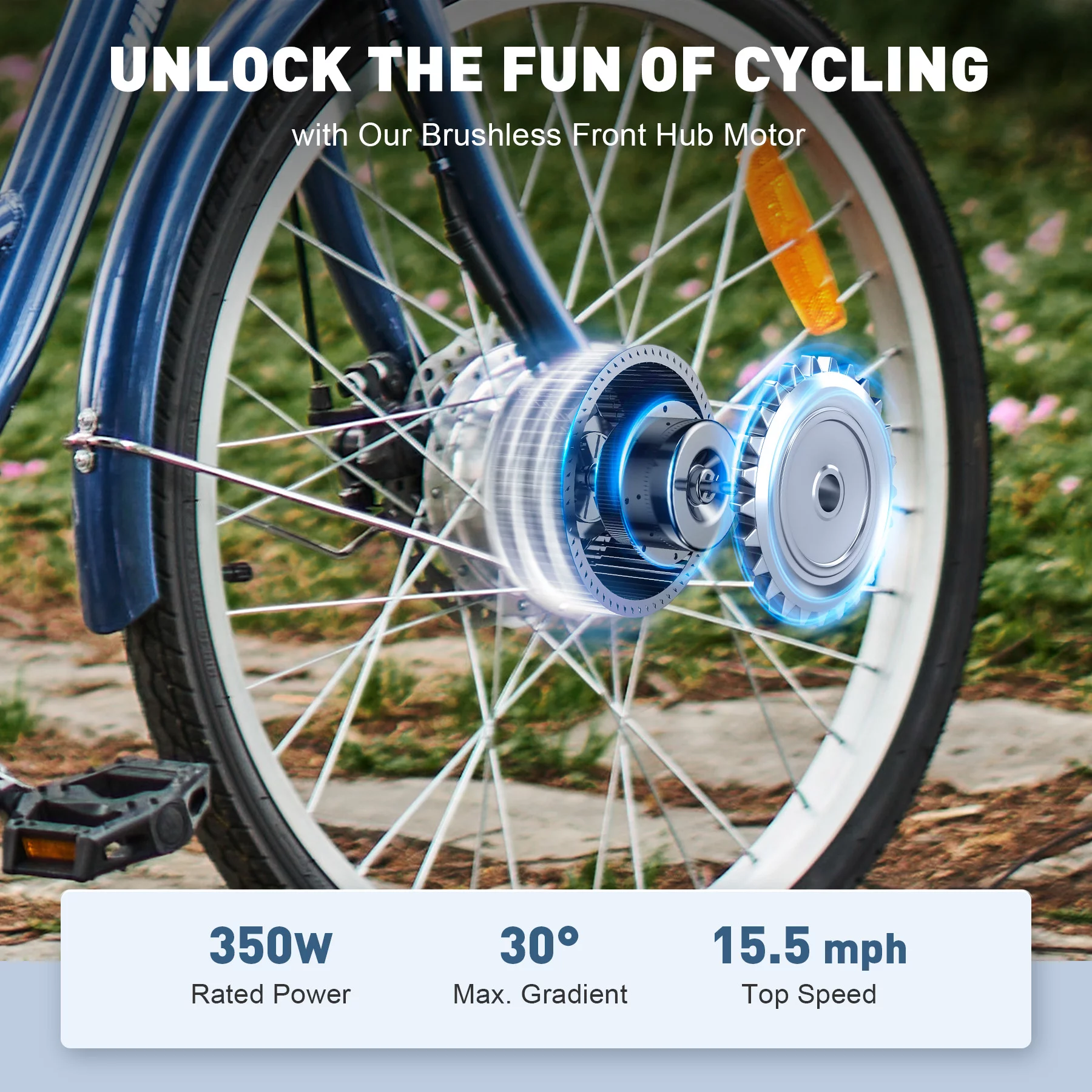 VIRIBUS 24 Inch Adult Trike 350W Dual Chain Electric Tricycle 36V 10Ah Navy