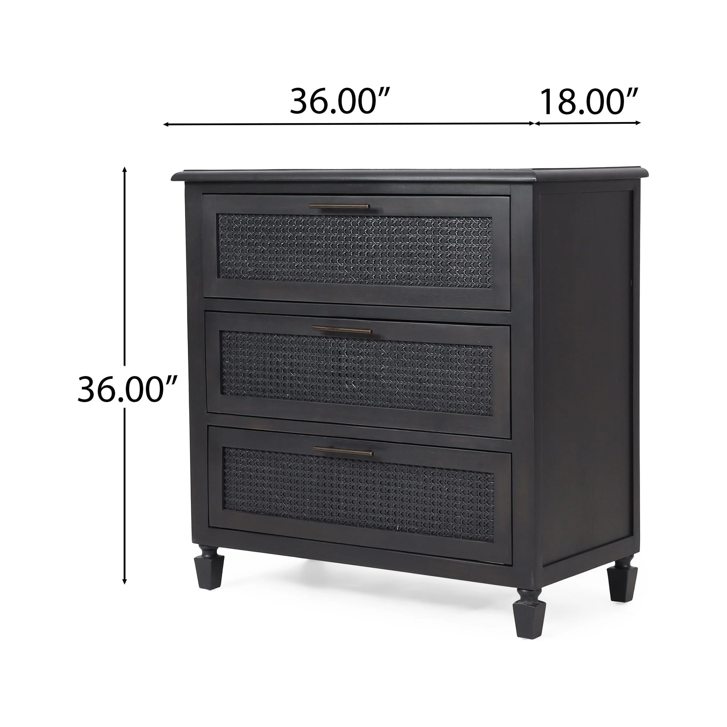 GDF Studio Pollards Rustic Acacia Wood and Cane 3 Drawer Dresser, Dark Gray