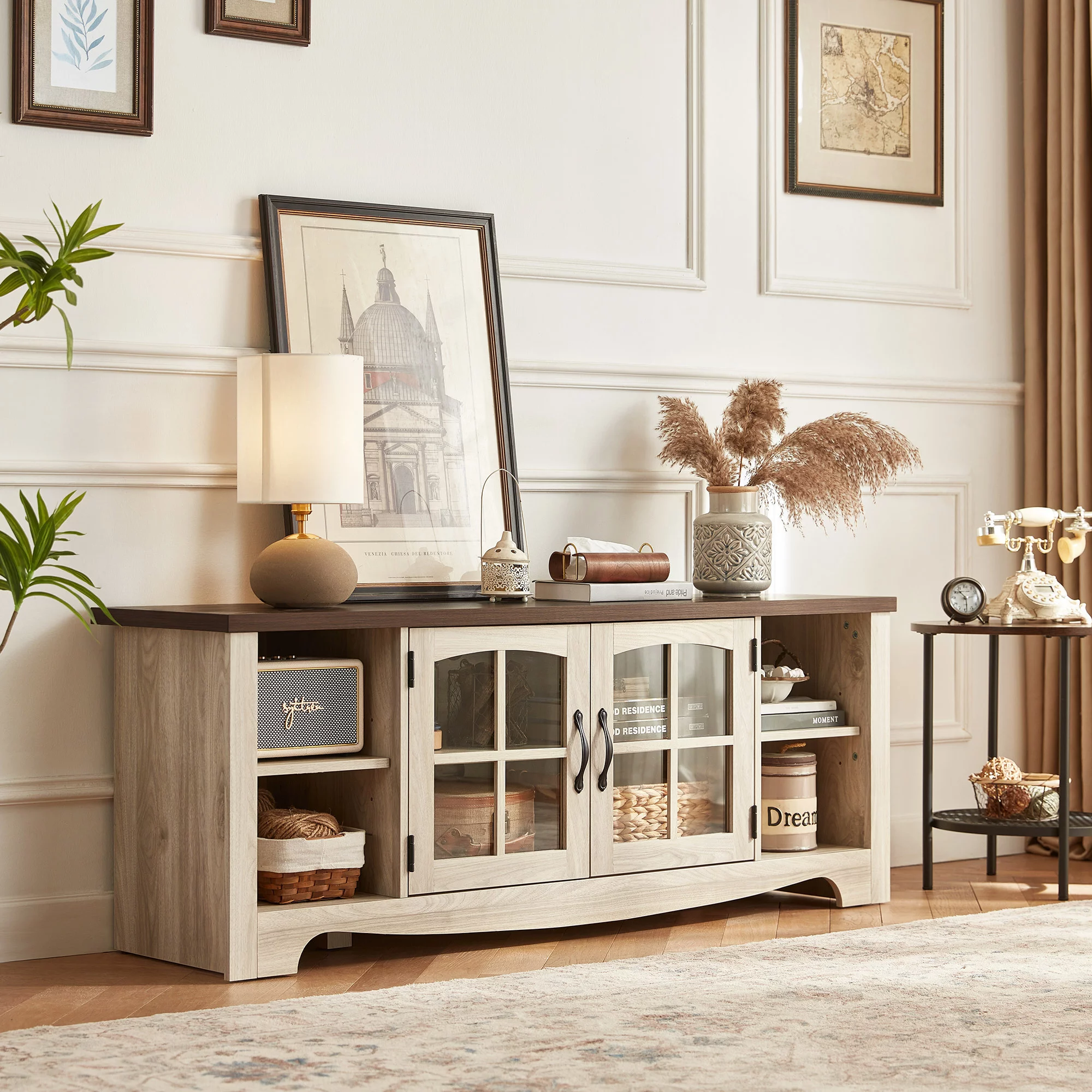 LINSY HOME Modern Farmhouse TV Stand for TVs up to 65