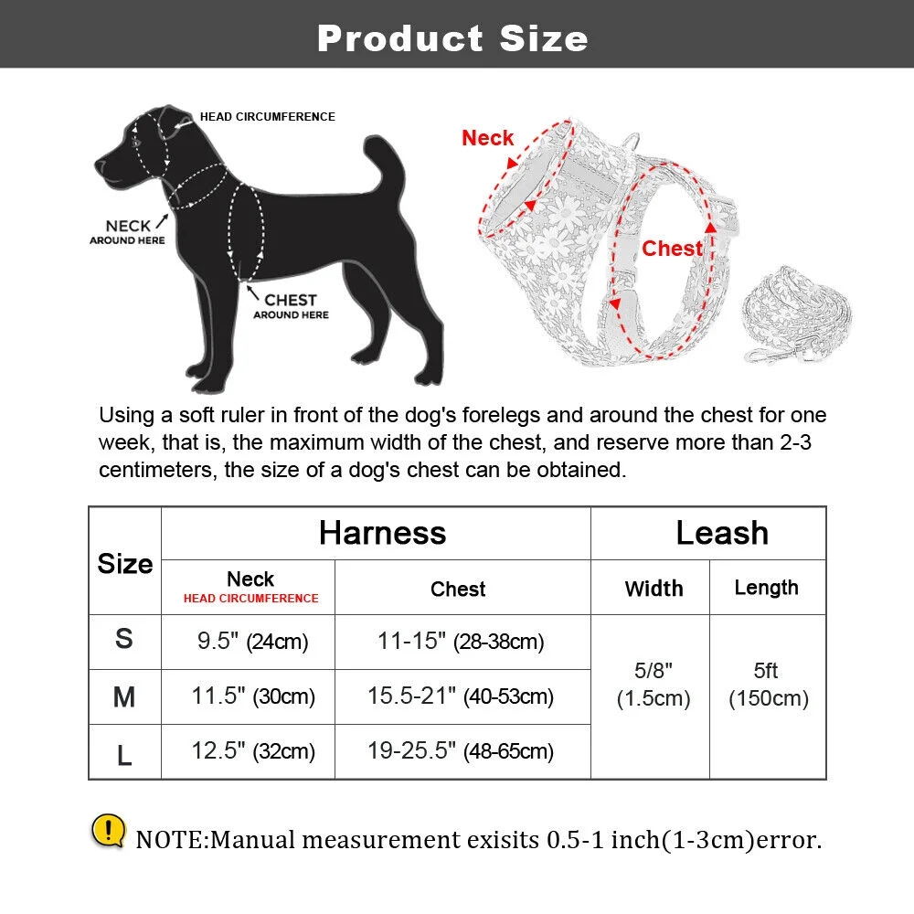 Floral Small Dog Harness and Leash Set Reflective Pet Cat Walking Vest Harnesses