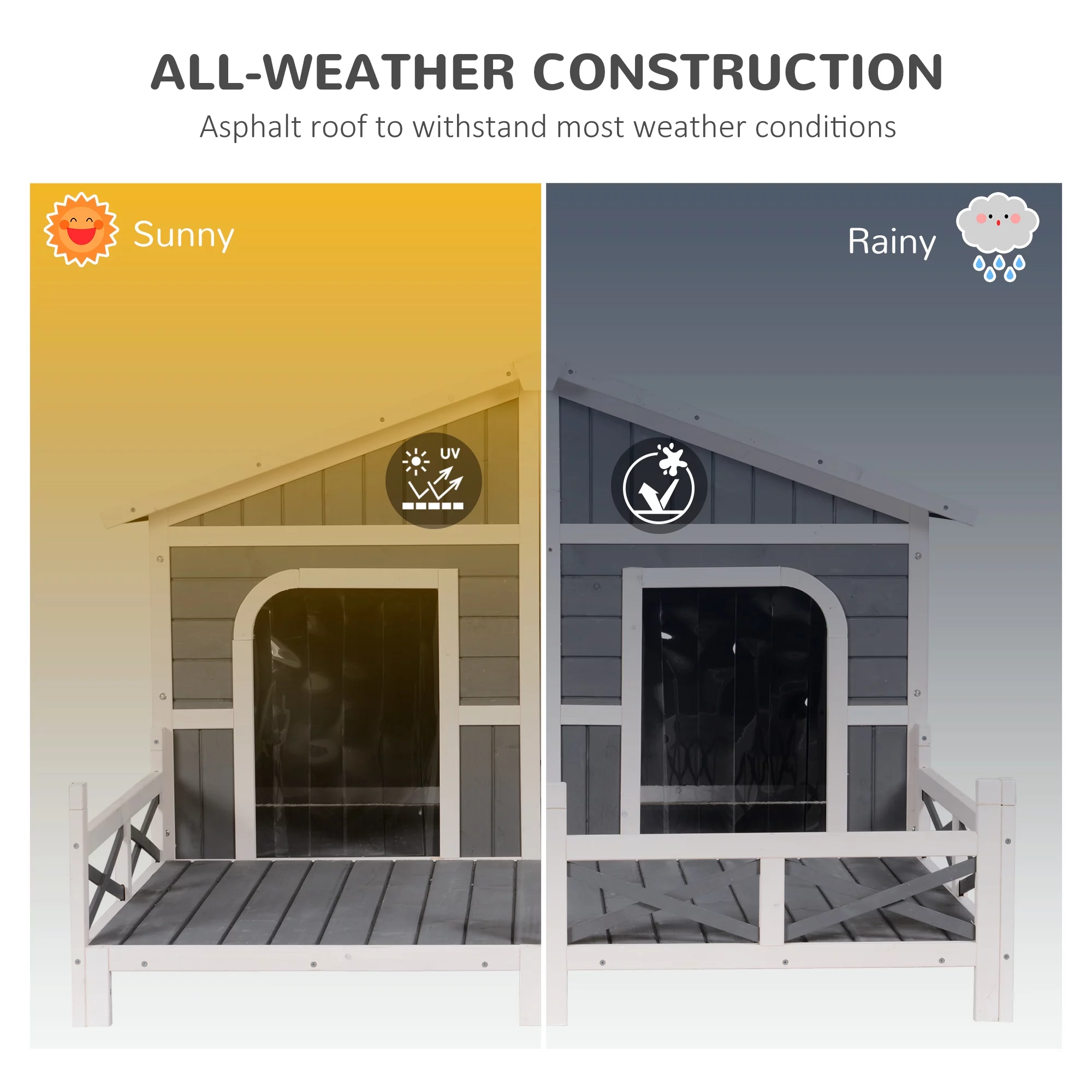 Pawhut Wooden Large Dog House, Perfect for the Porch or Deck and Includes Bottom Slide-Out Tray, 59