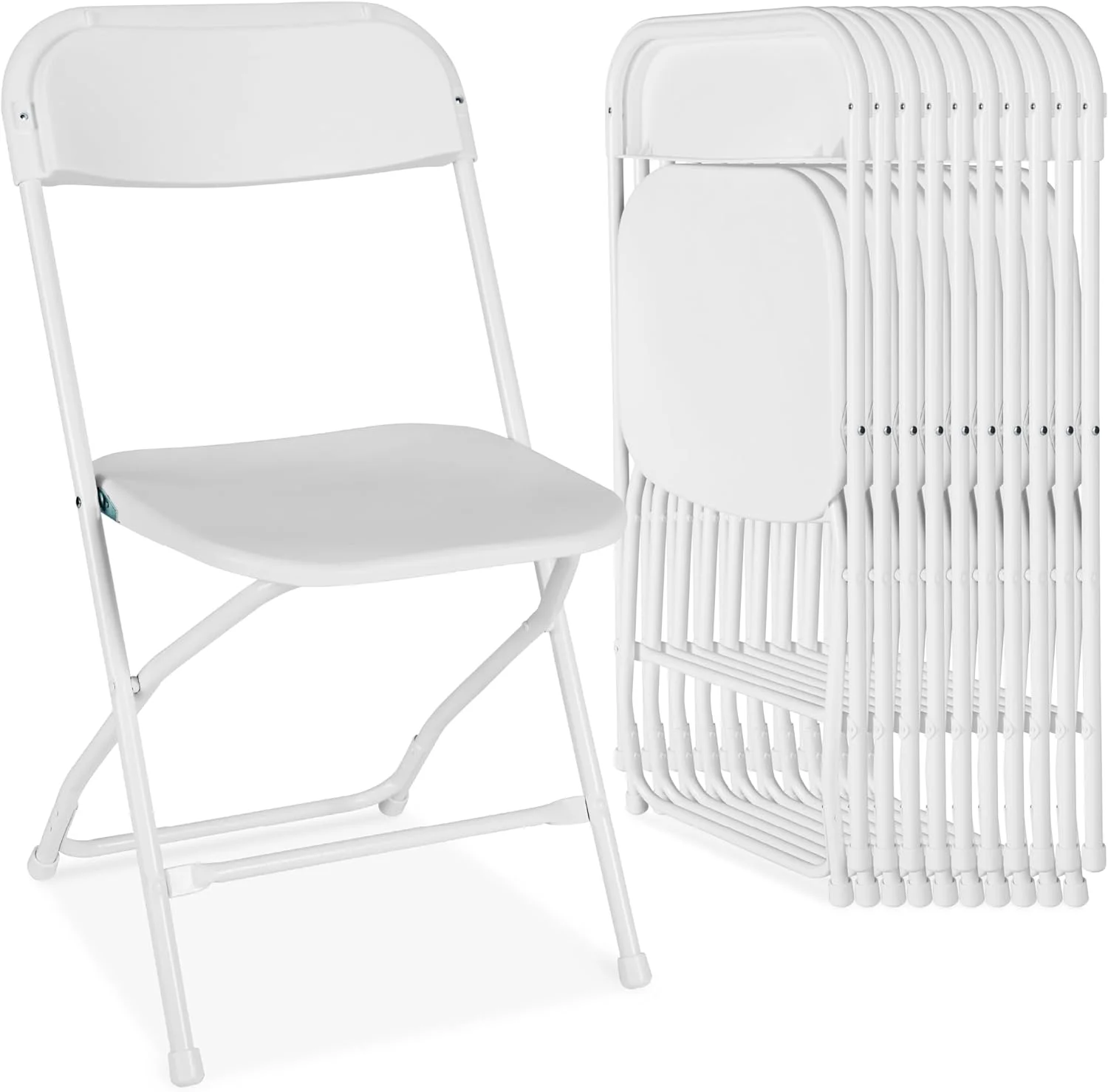 Set of 10 Plastic Folding Chairs, Portable Stacking Indoor Outdoor Seating for Home, Yard, Garden, Parties, Events w/Non-Slip Feet, 350lb Weight Capacity - White