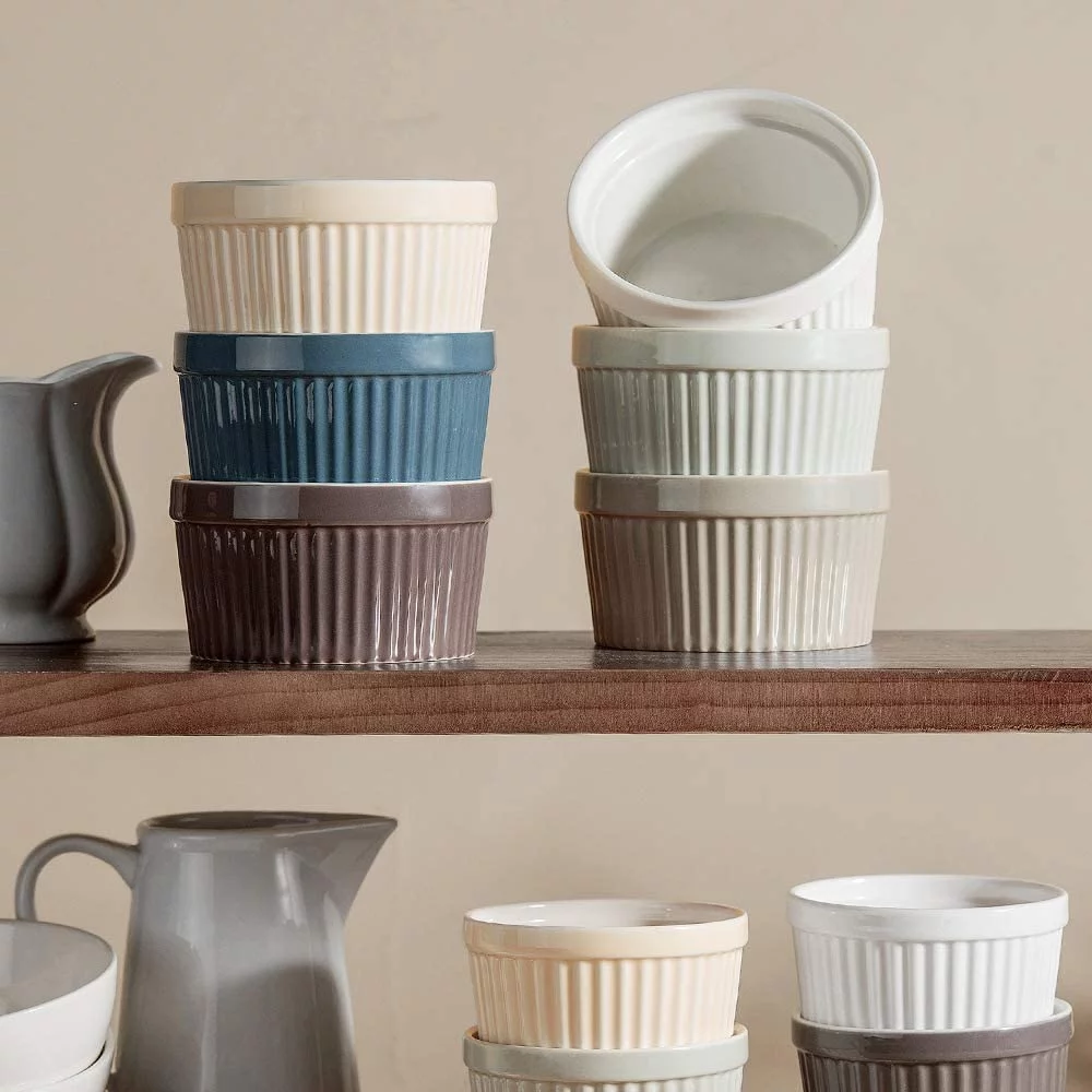 DOWAN Ramekins 8 oz Oven Safe - Creme Brulee Ramekins for Baking, Porcelain Ramekins Oven Safe, Souffle Ramekins Bowls, Set of 6, Christmas Gifts