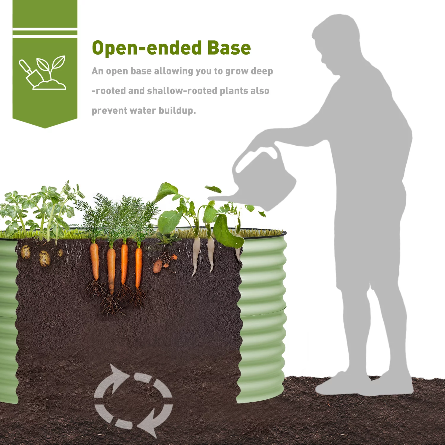 Aoodor 2 in 1 Modular Aluzinc Metal Raised Garden Bed - Outdoor Garden Planter Box for Vegetable, Flower, Herb - Olive Green (63''L x 32''W x 32''H)