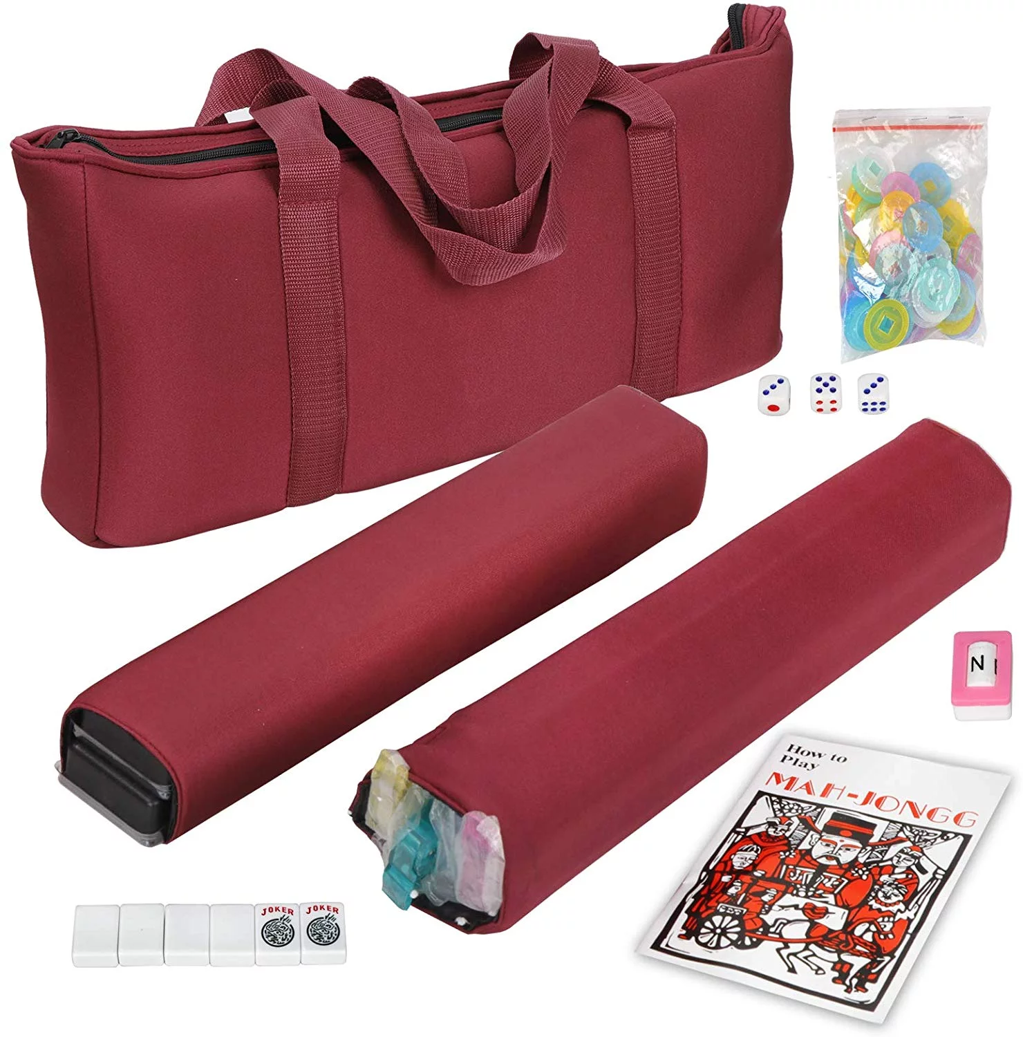 ZENSTYLE American Mah Jongg Mahjong 166 Tile Set with 4 All-in-One Rack/Pushers,Soft Bag