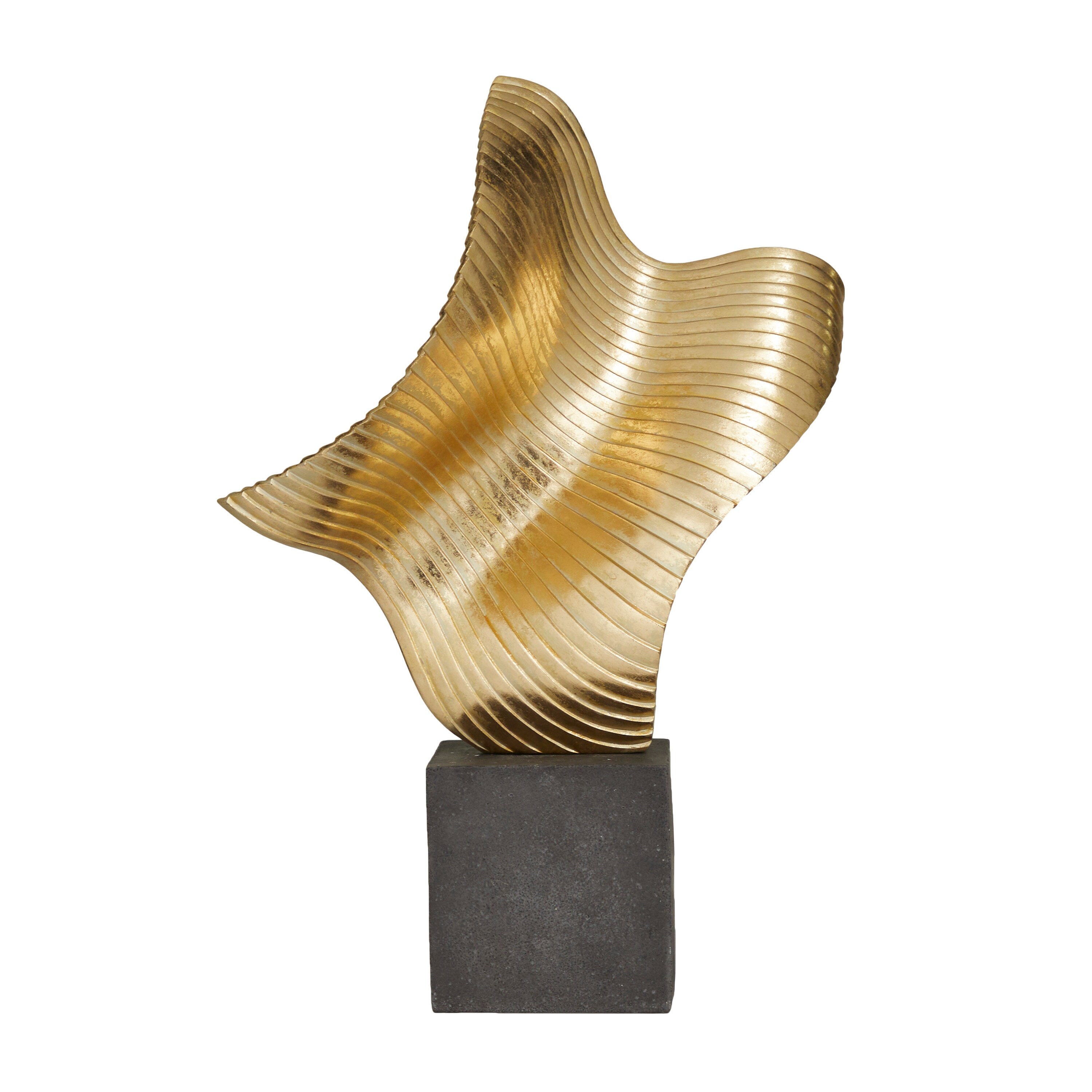 The Novogratz  Gold Polystone Wave Abstract Sculpture with Black Base