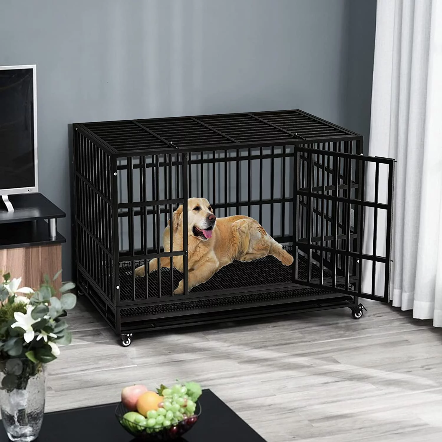 Vitesse Heavy Duty Indestructible high Anxiety  Dog Crate cage for Outdoor and Indoor with Removable Tray