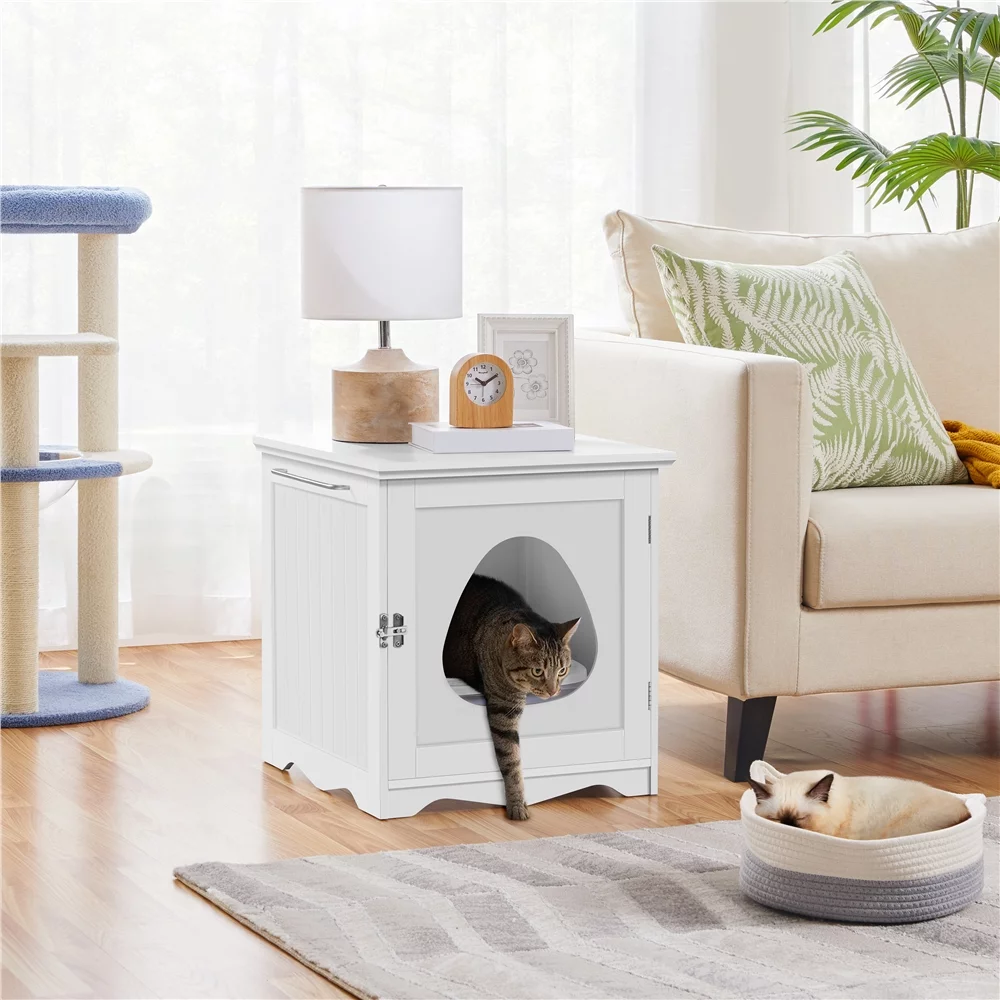Topeakmart Wood Cat Home and Litter Box, White