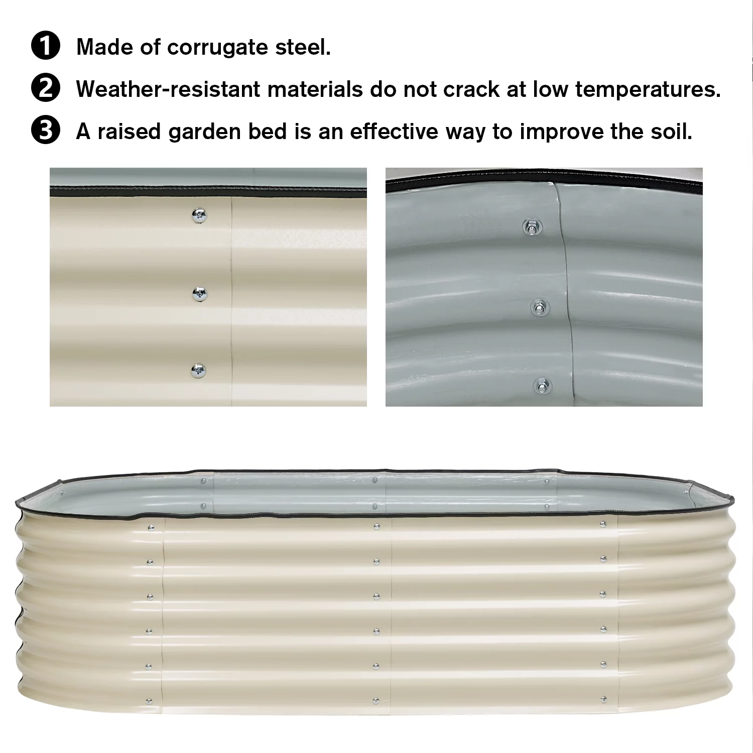 Aoodor 6-in-1 Modular Aluzinc Metal Raised Garden Bed - Outdoor Garden Planter Box for Vegetable, Flower, Herb - Beige (67''L x 47''W x 17''H)