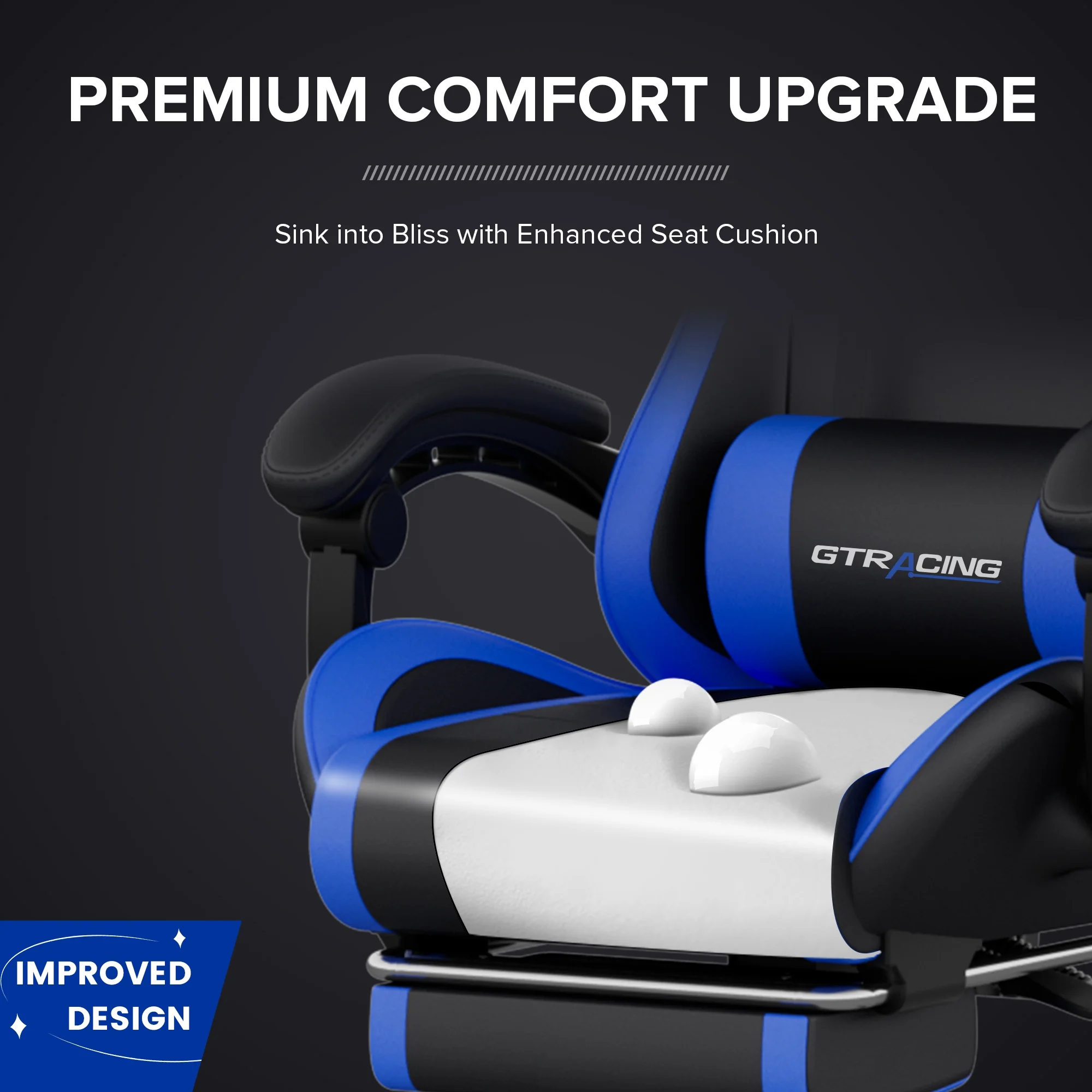 GTRACING GTWD-200 Gaming Chair with Footrest, Height Adjustable Office Swivel Recliner, Blue