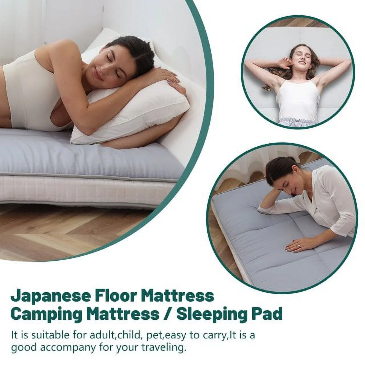 Japanese Floor Mattress, Futon Mattress, Foldable & Portable, Roll up Mattress Tatami Mat Sleeping Pad with Storage Bag