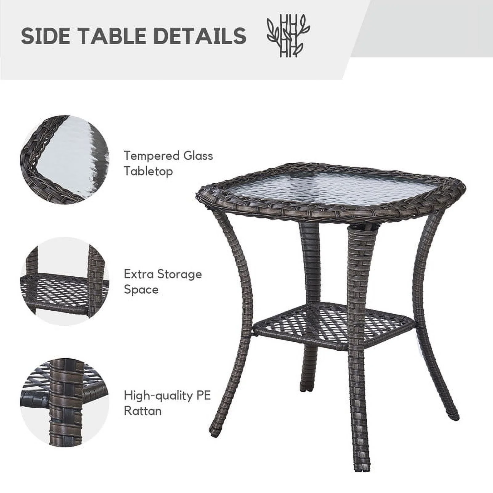 PARKWELL 5-Piece Outdoor Conversation Sets,Wicker Swivel Gliders with Ottomans,Side Table,Patio Seating Furniture with Blue Cushions,Brown Wicker