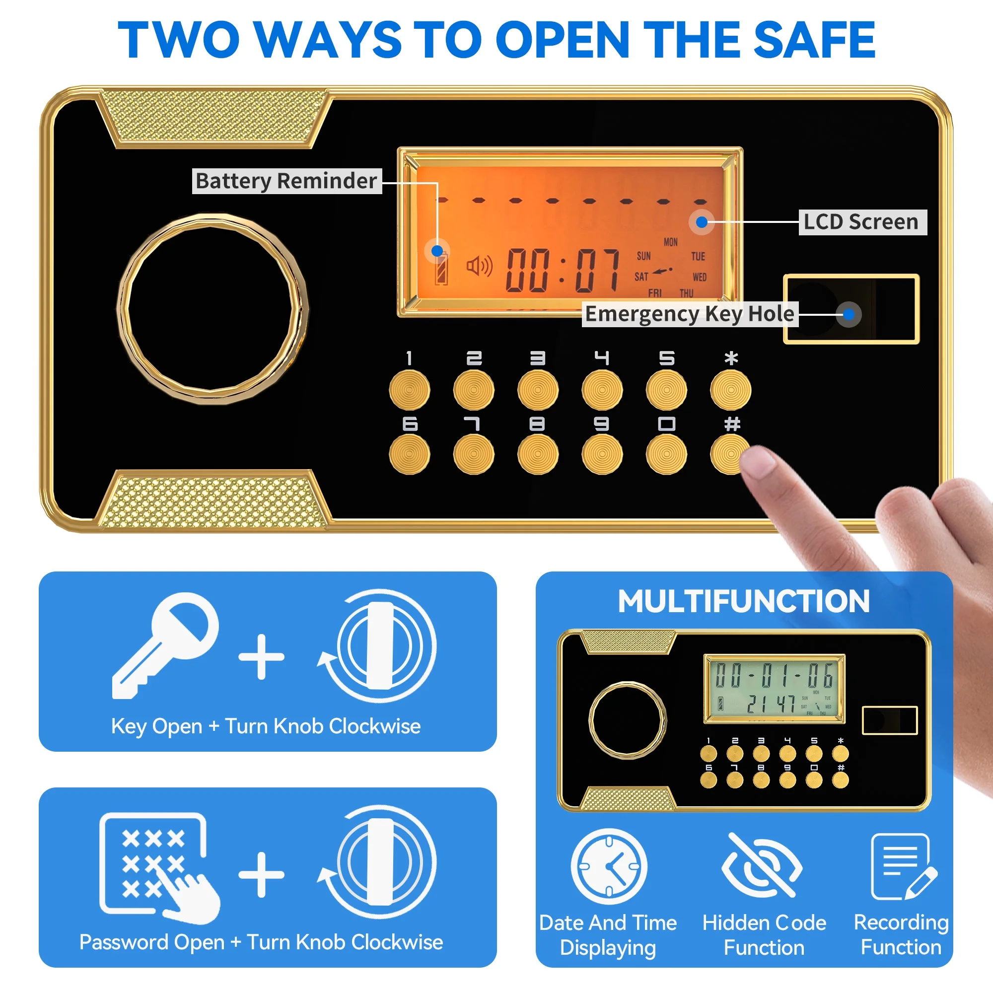 Dextrus Security Safe Box, 2.5 CU.FT Safe Box with Digital Keypad,Fireproof Bag and Adjustable Shelf for Storing Cash, Jewelry, Pistols, Documents in Home & Office & Hotel,15.75