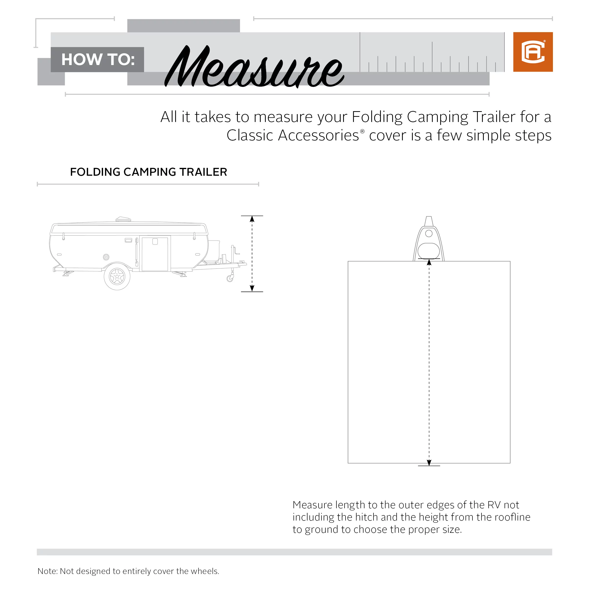 Classic Accessories OverDrive PermaPRO™ Folding Camping Travel Trailer Cover, Fits 14' - 16'L Trailers - Lightweight Ripstop and Water Repellent RV Cover, Grey
