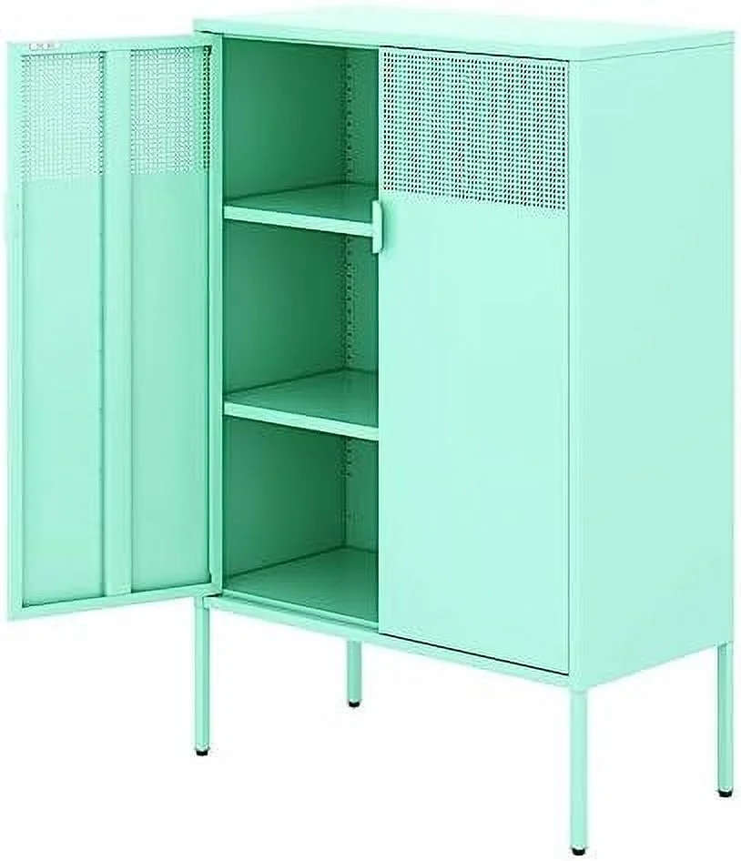 HBBOOMLIFE Metal Locker  Cabinet with Mesh Door & Adjustable Shelves Metal Sideboard Bathroom  Cabinet Metal Dresser Steel Cabinet for Home Office Kitchen (Mint Green)
