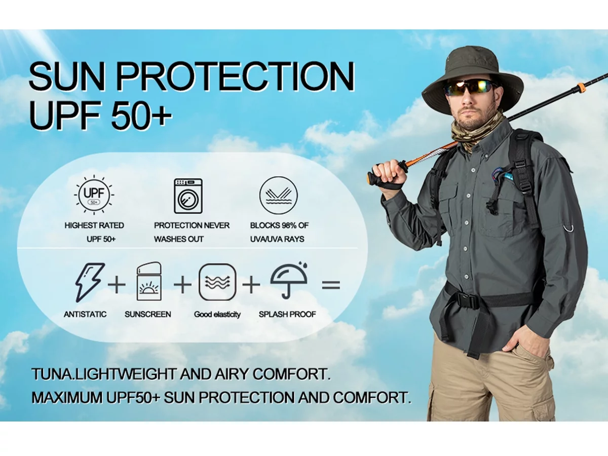 Tuna Men's Fishing Long Sleeve Button Down UPF 50+ Sun Protection Soild Waterproof Fast Dry Shirts (Navy 5# 4XL)