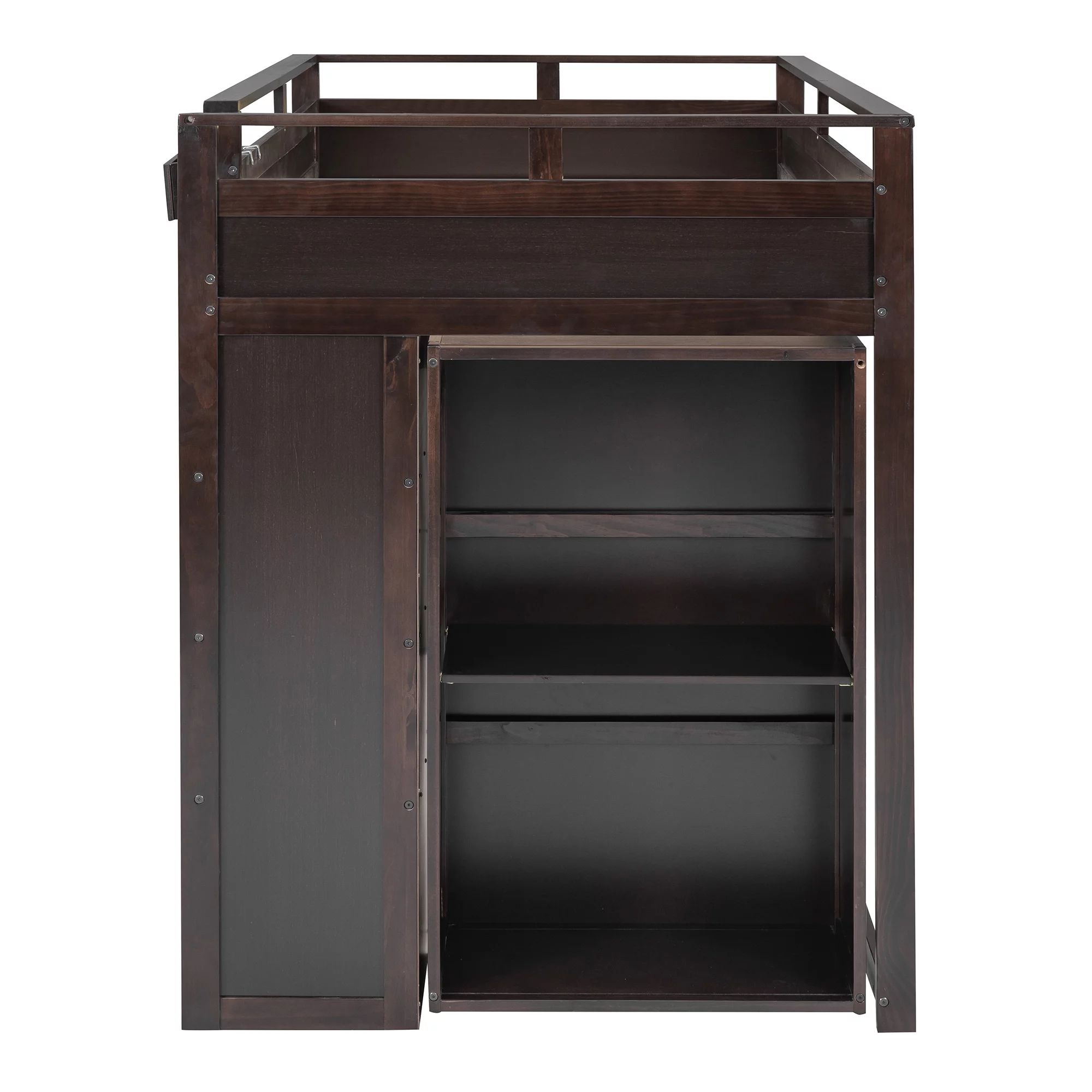 CoSoTower Loft Bed with Rolling Cabinet and Desk - Espresso