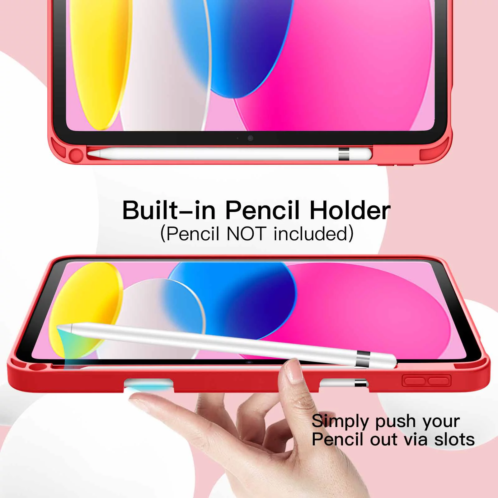 JETech Case for iPad 10 (10.9-Inch, 2022 Model, 10th Generation) with Pencil Holder, Slim Tablet Cover with Soft TPU Back, Auto Wake/Sleep (Watermelon)