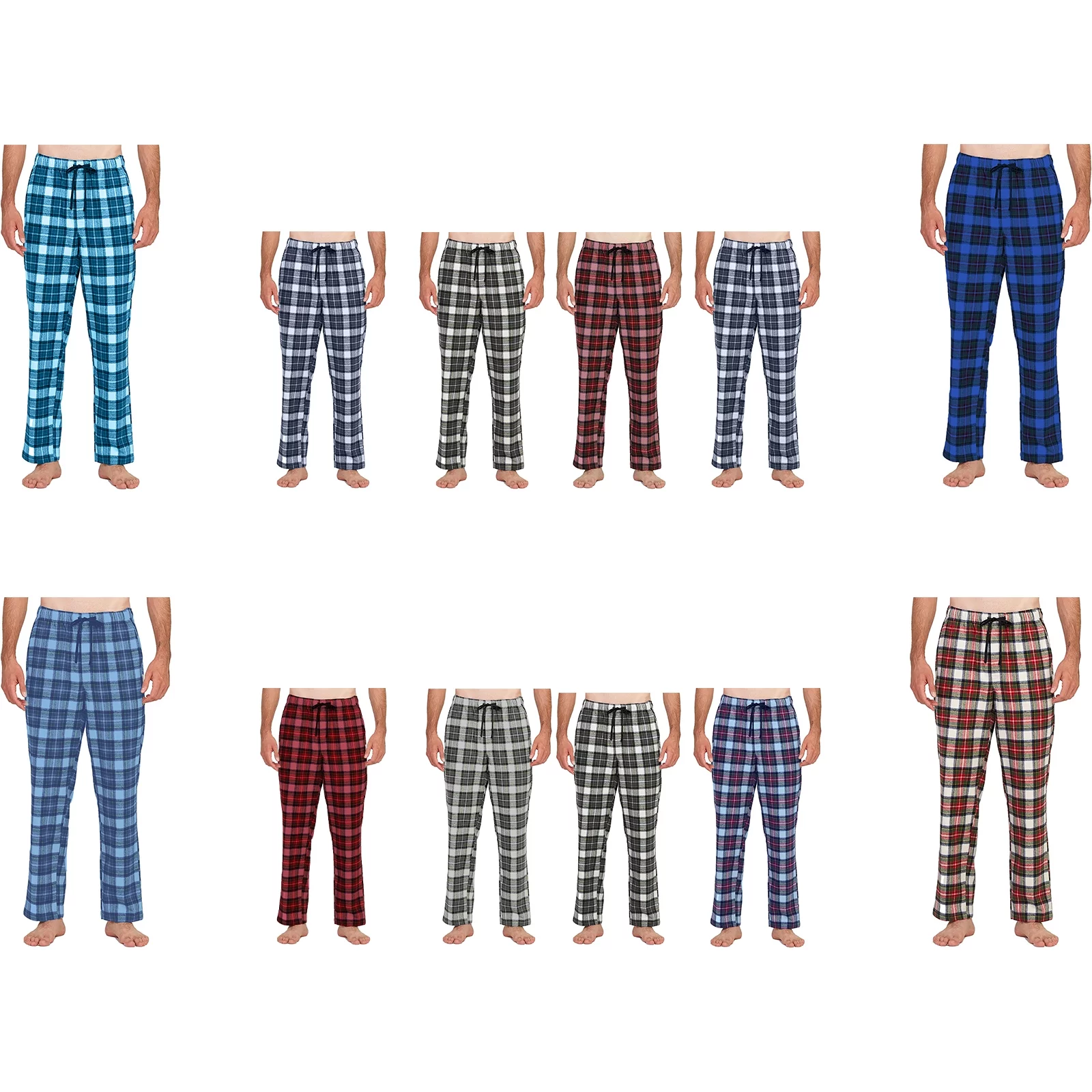 2-Pack: Mens Soft 100% Cotton Flannel Plaid Lounge Pajama Sleep Pants