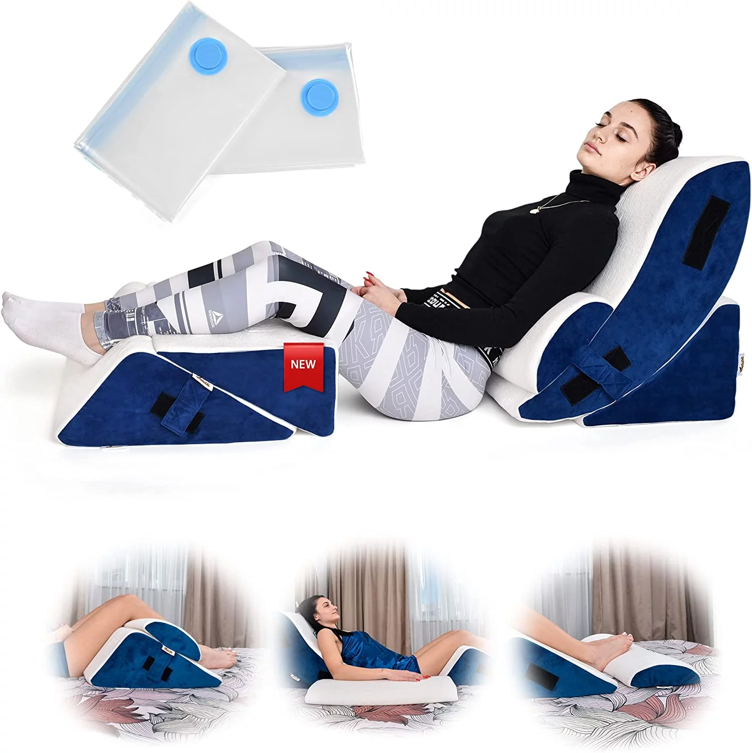 Bed Wedge Pillow Set \u2013 5 Pieces Wedge Pillow Set \u2013 Adjustable & Comfortable \u2013 Post Surgery Memory Foam for Back  Neck and Leg Pain Relief \u2013 Hypoallergenic \u2013 I