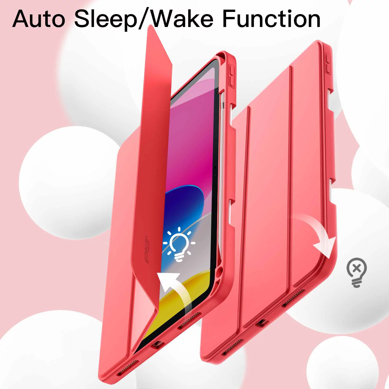 JETech Case for iPad 10 (10.9-Inch, 2022 Model, 10th Generation) with Pencil Holder, Slim Tablet Cover with Soft TPU Back, Auto Wake/Sleep (Watermelon)