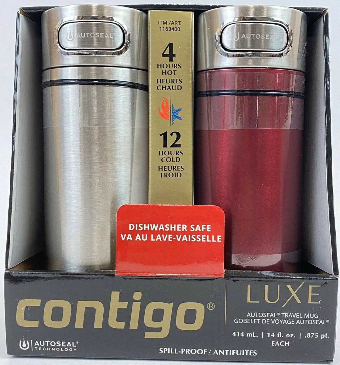 Contigo Luxe AUTOSEAL Vacuum-Insulated Leak Proof Travel Mug 14 oz., 2 Pack Assorted Colors