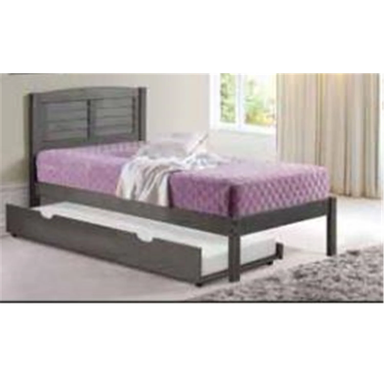 Donco Kids Louver Full Soild Wood Panel Bed with Trundle in Antique Gray