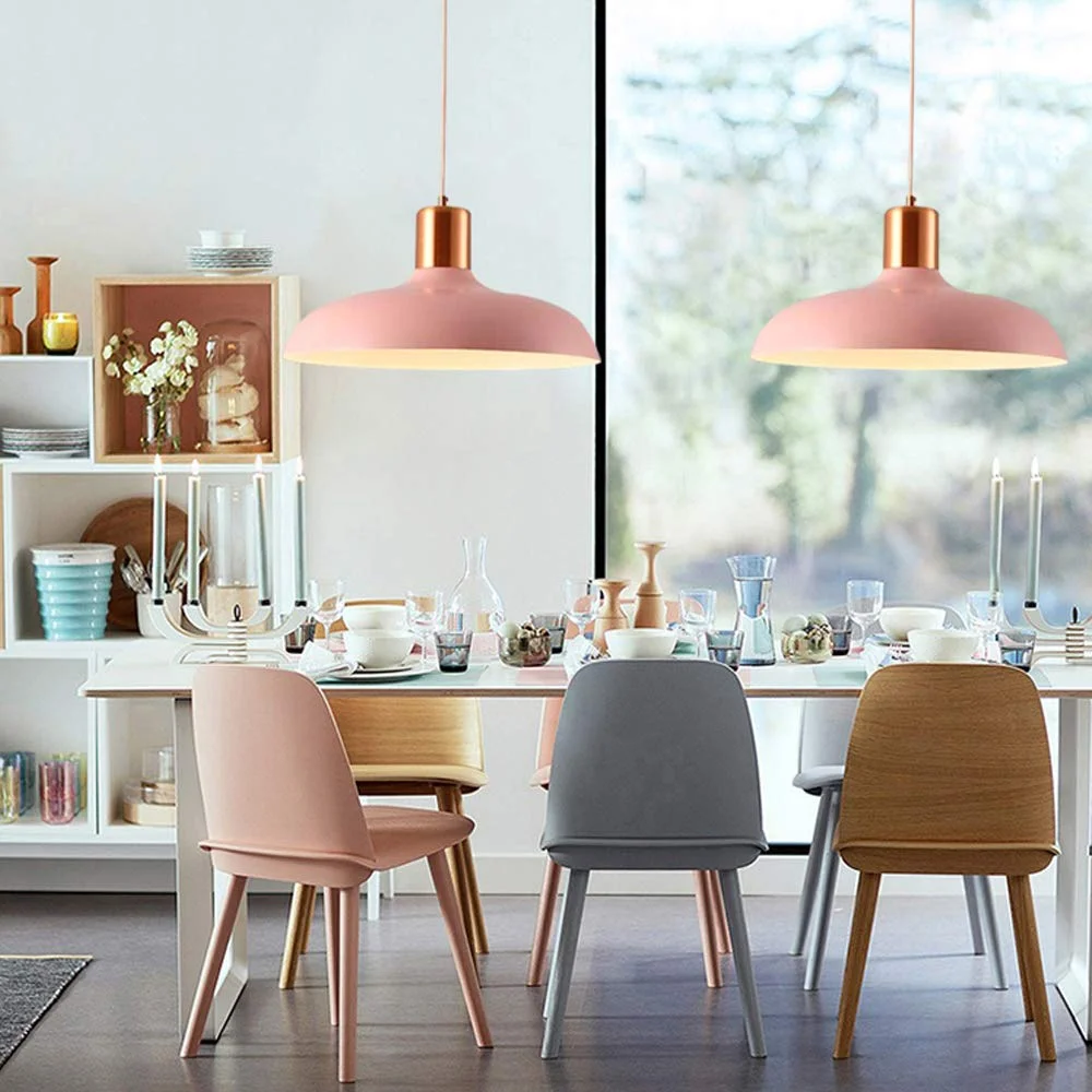 FSLiving No Wiring Needed Instant On Hanging Pendant Lamp with 15ft Plug-in UL Dimmable Cord Macaron Pink Lamp Iron Stoving Varnish Finished Lampshade Customizable,Bulb Sold Separately - 1 Light