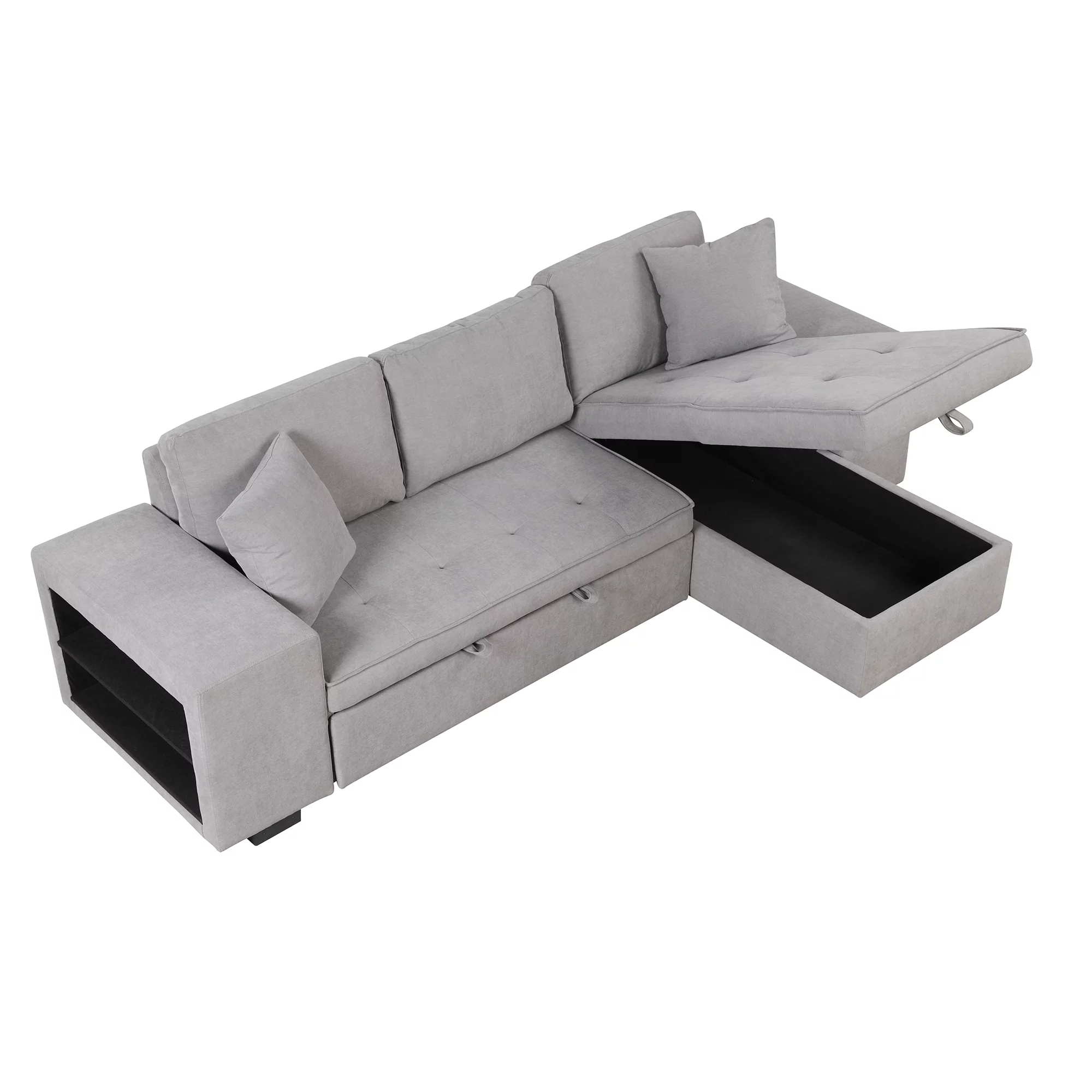 Euroco L-Shape Sectional Sofa 3 Seat Reversible, Pull Out Sleeper Sofa with Chaise, Storage Couch with 2 Stools for Living Room Furniture Set, Light Gray, 104