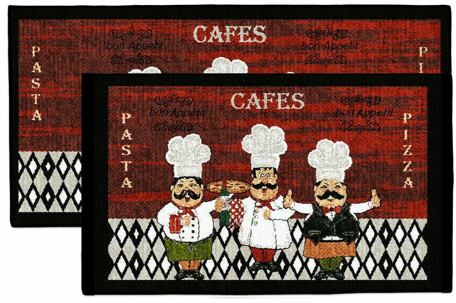 Kashi Home Kitchen Rug, Area Rug, Mat, Beautiful Print Non-Skid Latex Back Chef Trio 20x40 Rectangle