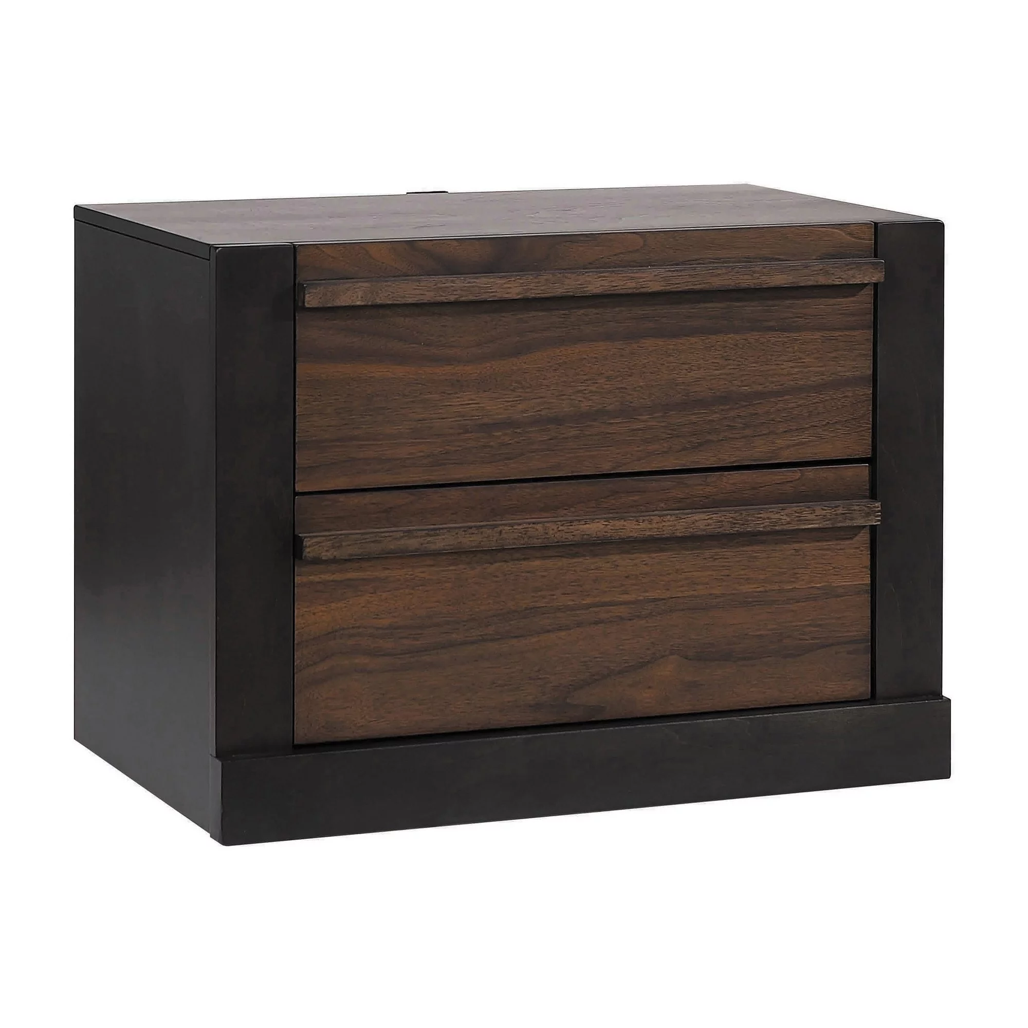 Ras 26 Inch 2 Drawer Nightstand, Felt Lined, 2 USB Ports, Walnut Brown