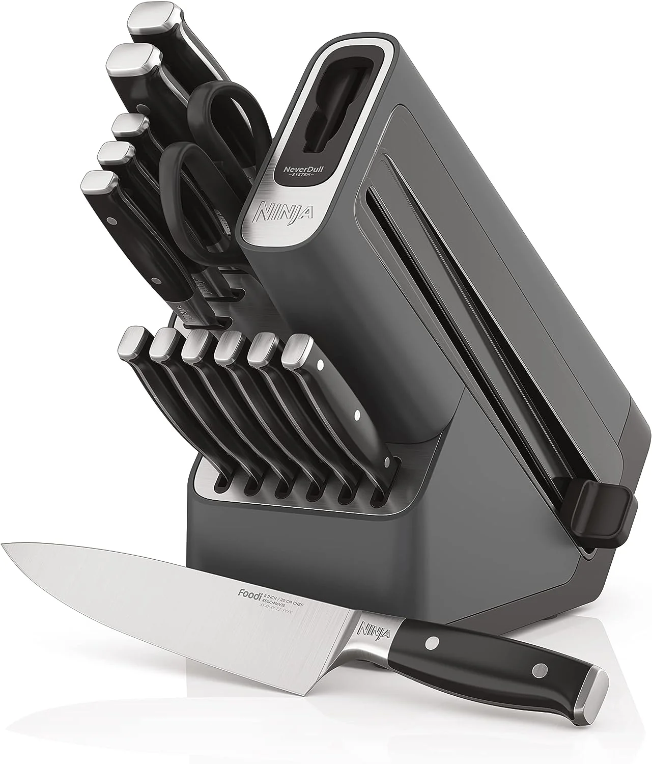 Open Box Ninja K32014 Foodi NeverDull Premium Knife System, 14 Piece Knife Block Set with Built-in Sharpener, German Stainless Steel Knives, Black