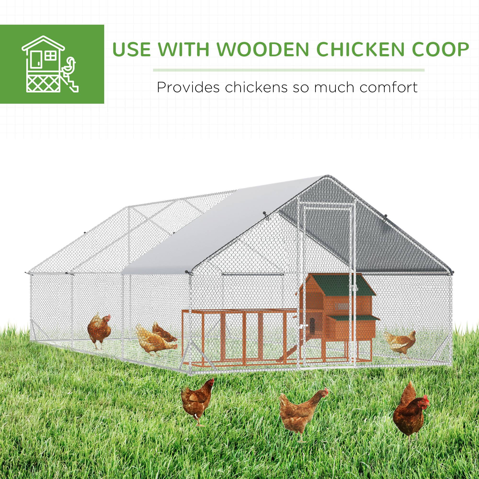 PawHut Galvanized Metal Chicken Coop Walk-in Enclosure w/ Cover for Outdoor