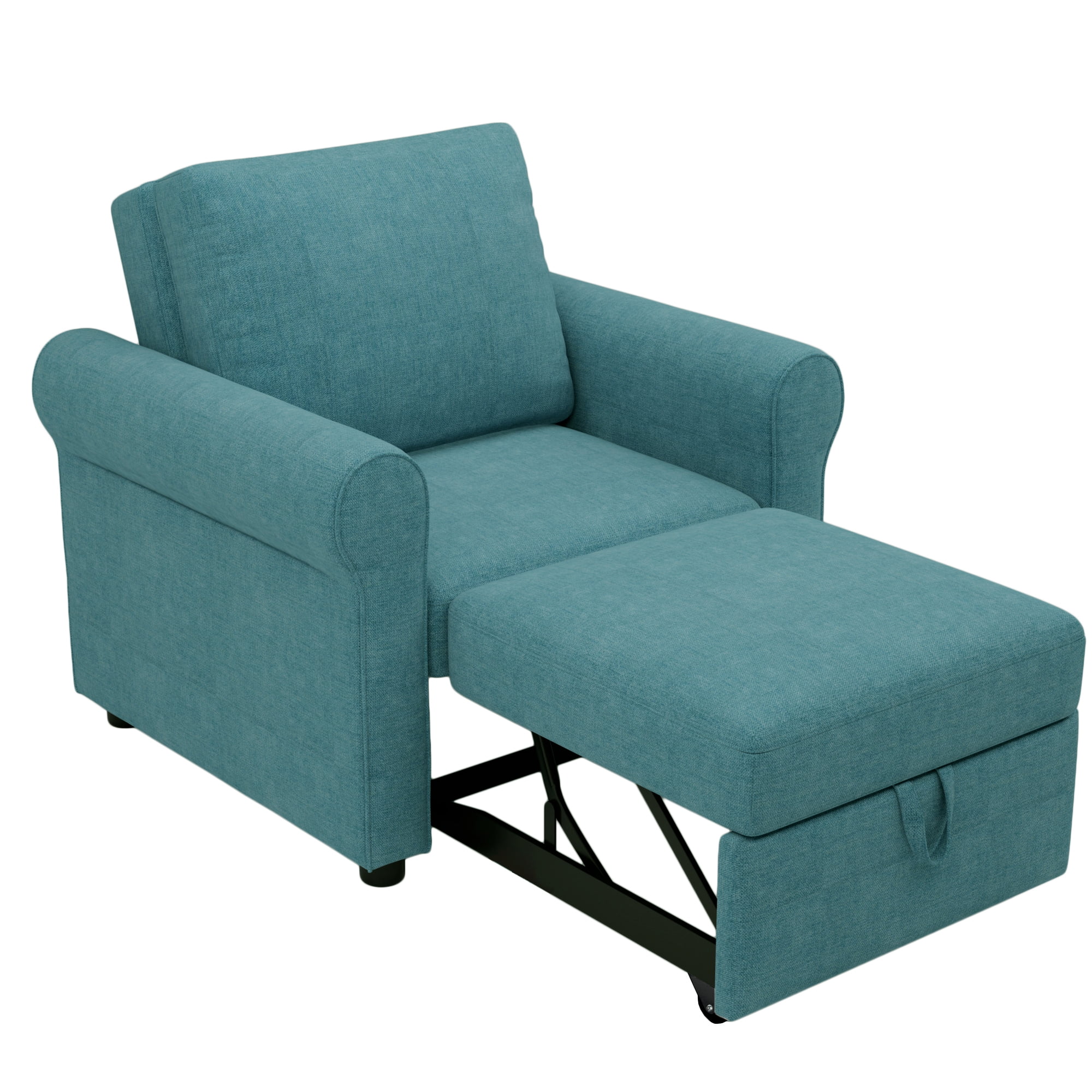 Modern Style 3-in-1 Sofa Bed Chair, Teal, Convertible Sleeper Chair Bed, Metal Frame, High Density Foam